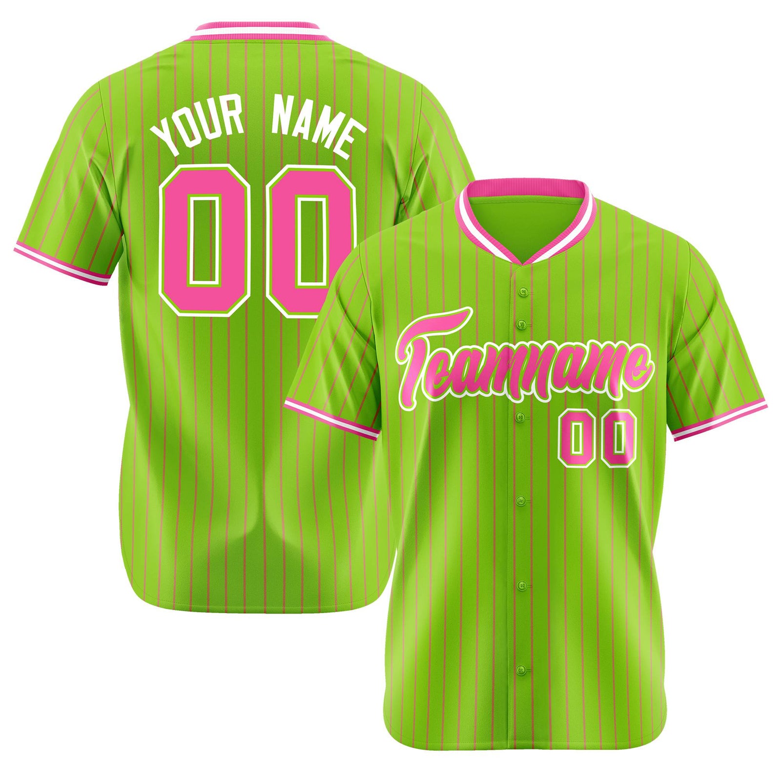 Custom Neon Green Pink Pinstripe Pink-White Authentic Baseball Jersey