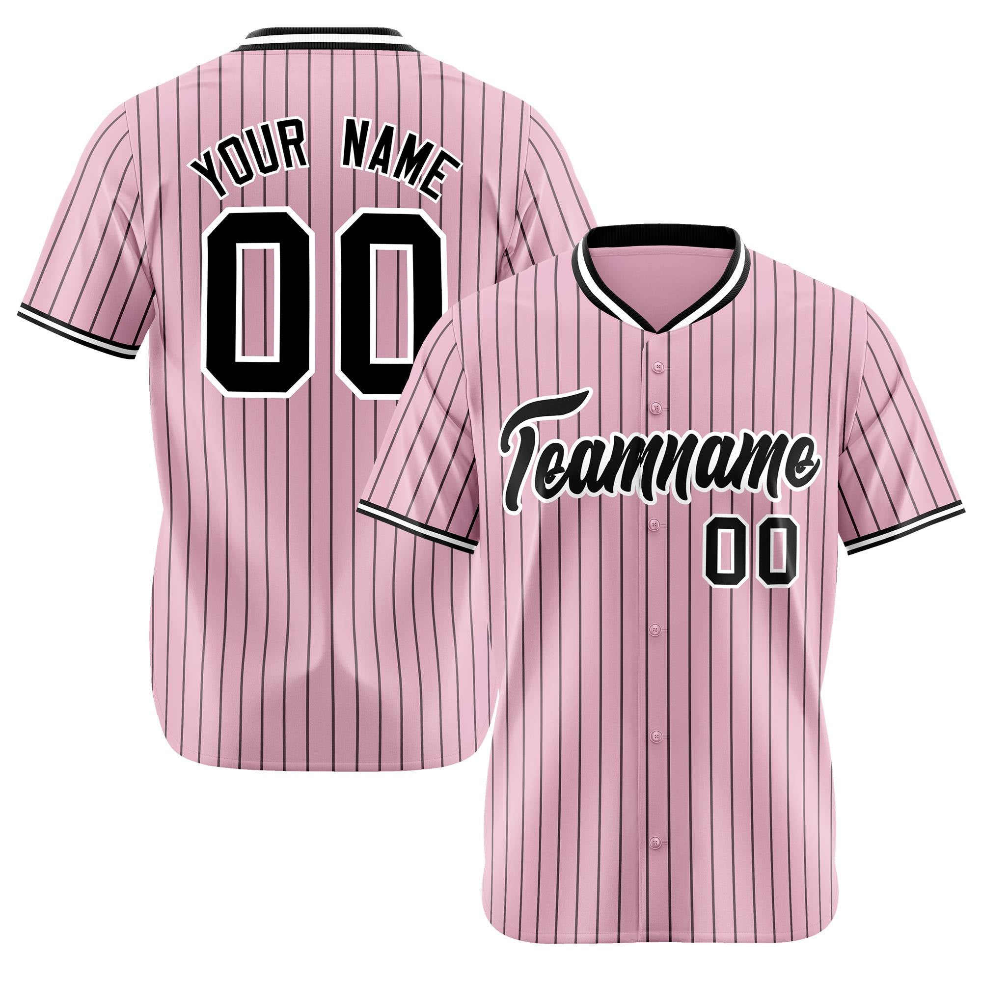 Custom Pink Black Pinstripe Black-White Authentic Baseball Jersey