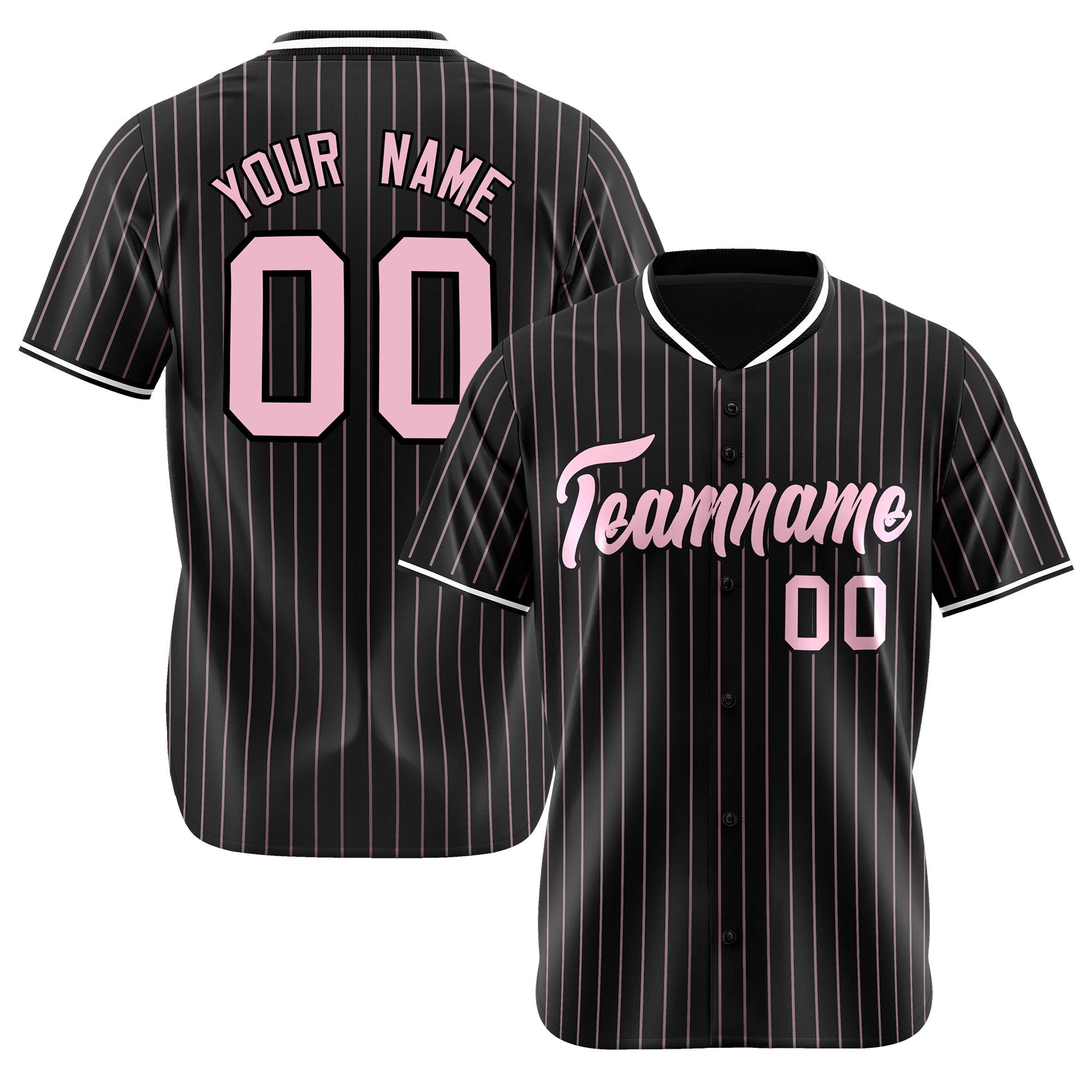 Custom Black Pink Pinstripe Pink-White Authentic Baseball Jersey