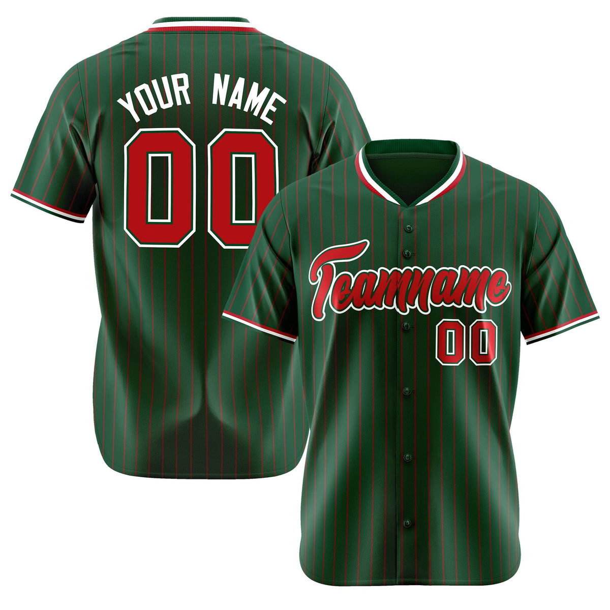 Custom Midnight Green Red Pinstripe Red-White Authentic Baseball Jersey