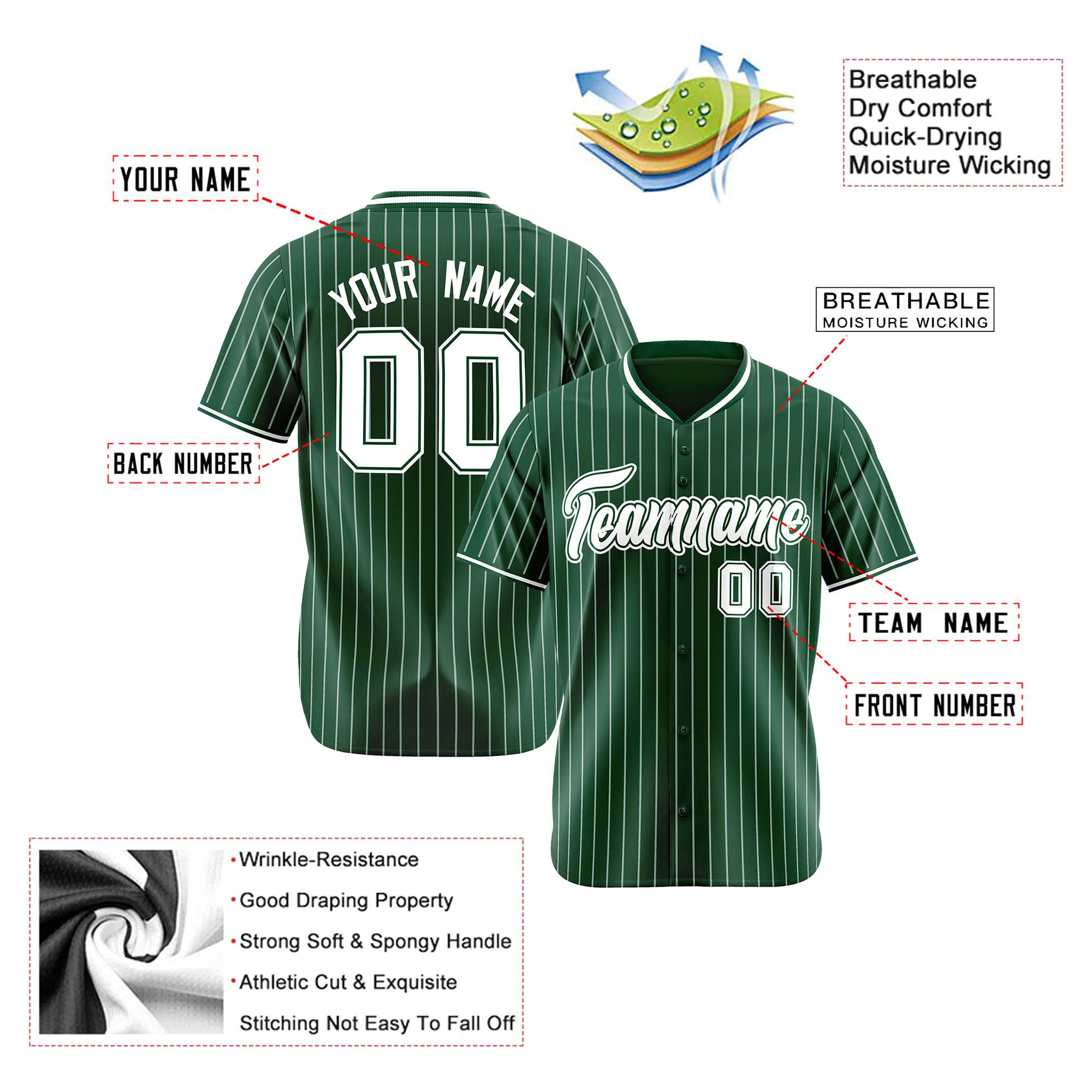 Custom Midnight Green White Pinstripe White Midnight-Green Authentic Baseball Jersey