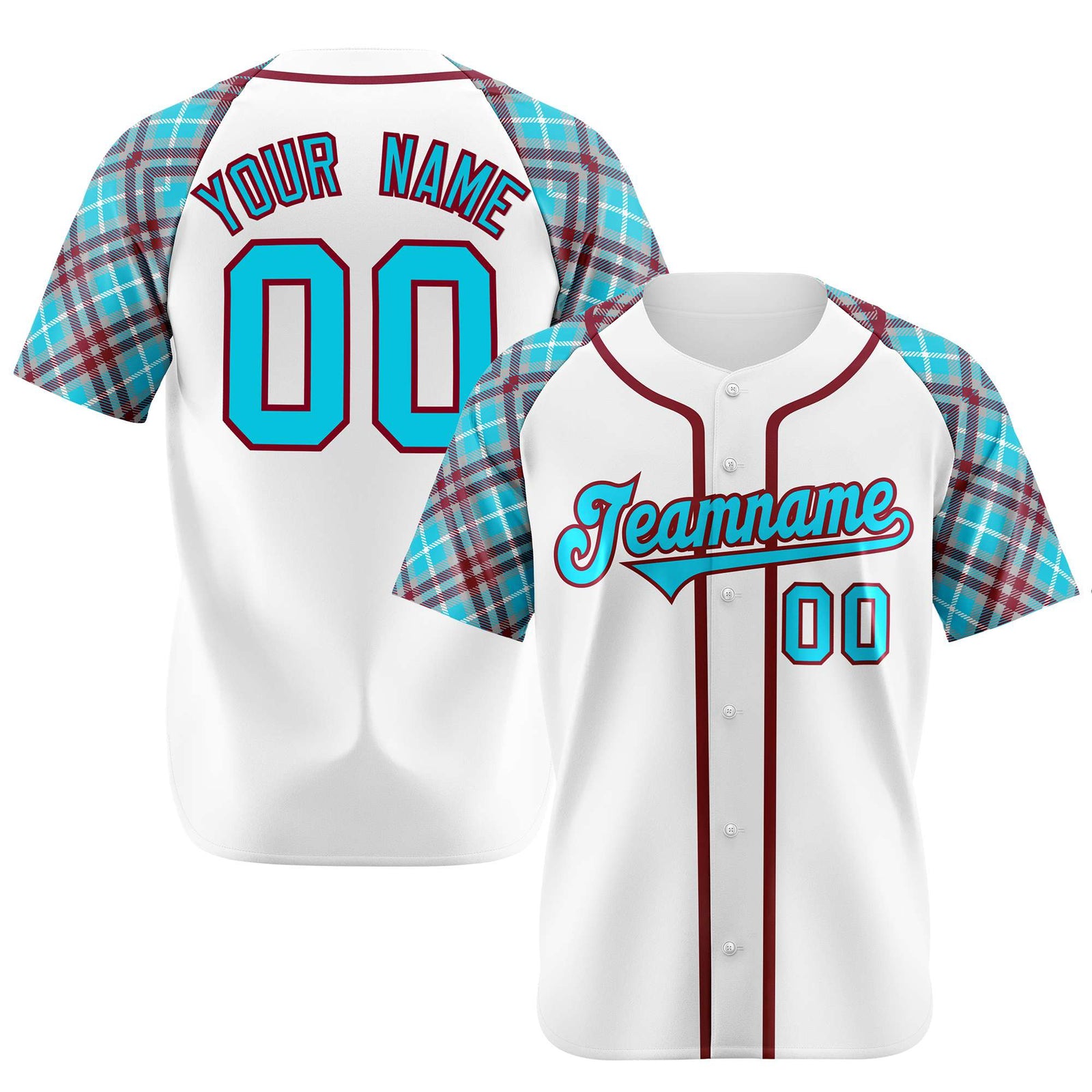 Custom White Blue-Brown Authentic Plaid sleeve Baseball Jersey