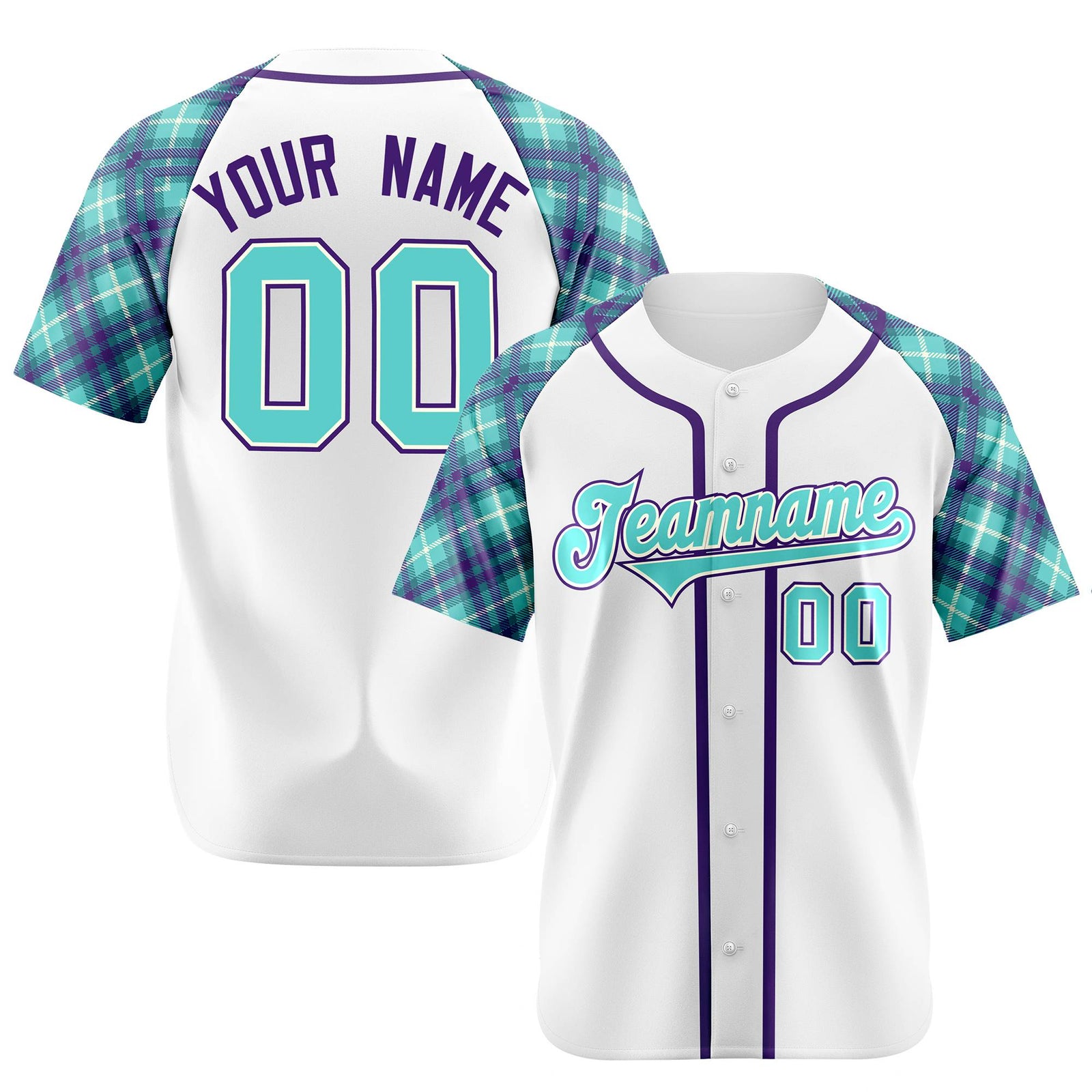 Custom Yellow Light-Blue Purple Authentic Plaid sleeve Baseball Jersey