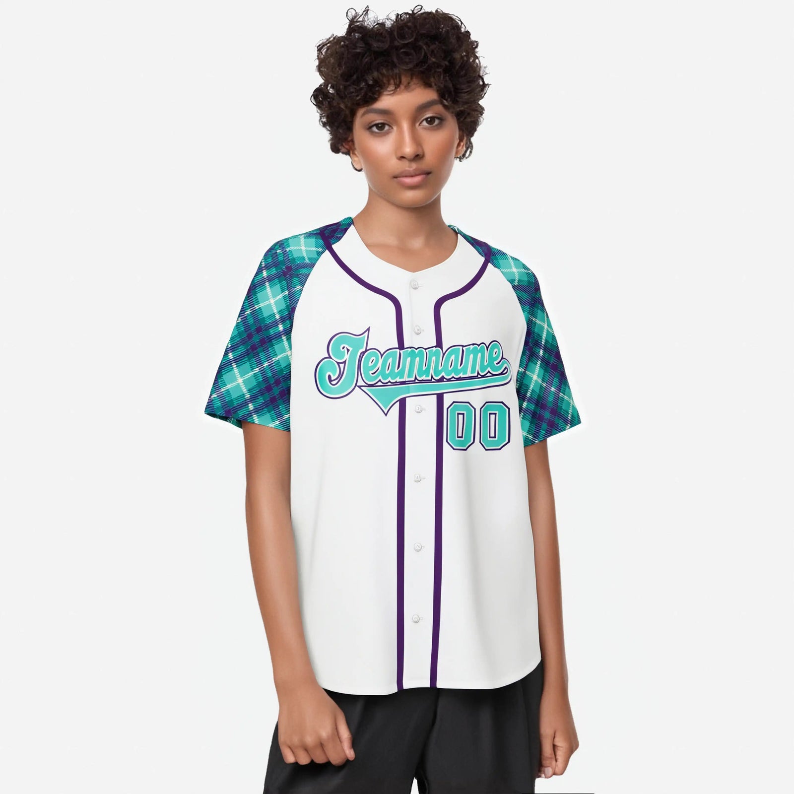 Custom Yellow Light-Blue Purple Authentic Plaid sleeve Baseball Jersey