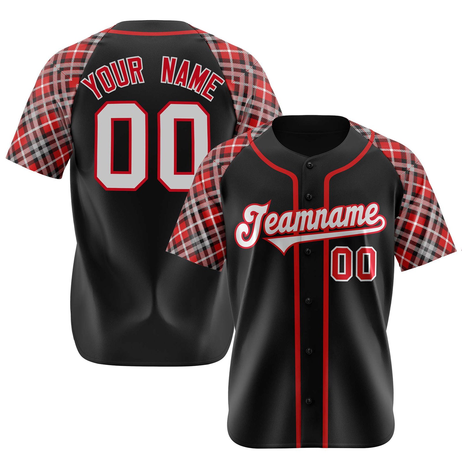 Custom Black Orange-Gray Authentic Plaid sleeve Baseball Jersey