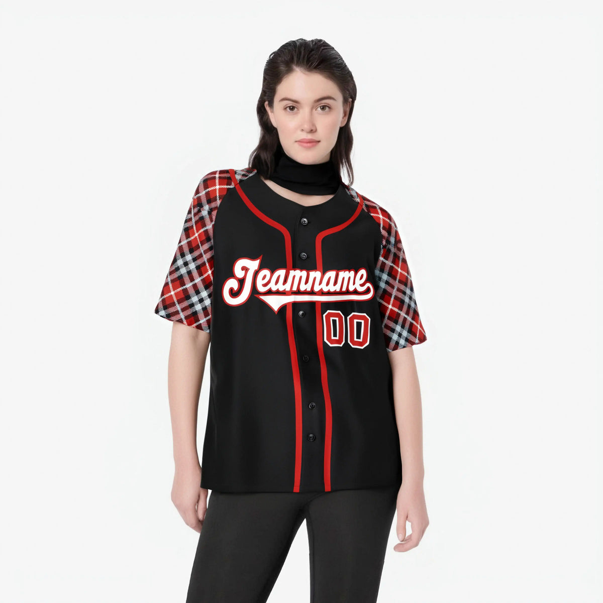 Custom Black Orange-Gray Authentic Plaid sleeve Baseball Jersey