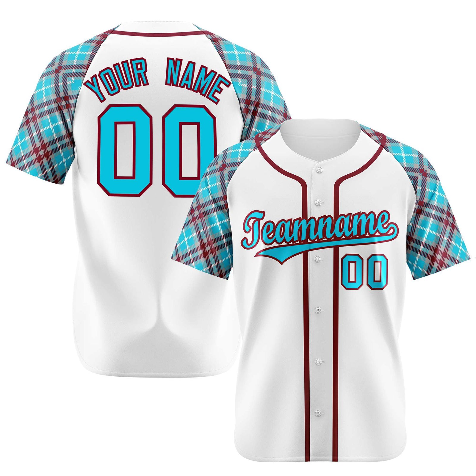 Custom White Blue-Brown Authentic Plaid sleeve Baseball Jersey