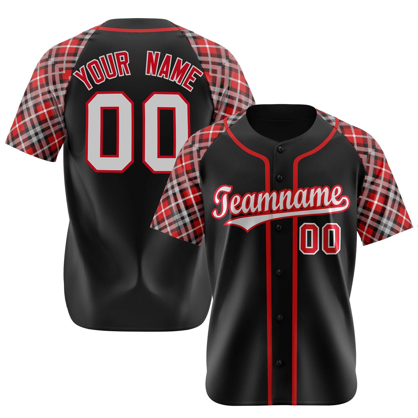 Custom Black Orange-Gray Authentic Plaid sleeve Baseball Jersey
