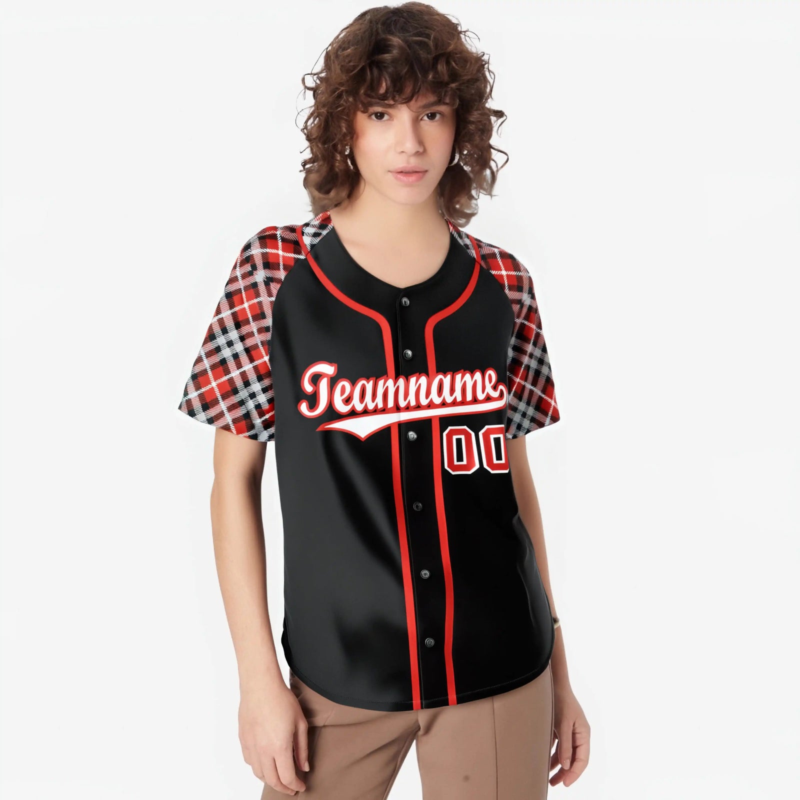 Custom Black Orange-Gray Authentic Plaid sleeve Baseball Jersey