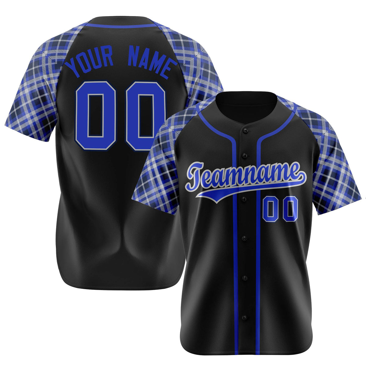 Custom Black Purple-White Authentic Plaid sleeve Baseball Jersey