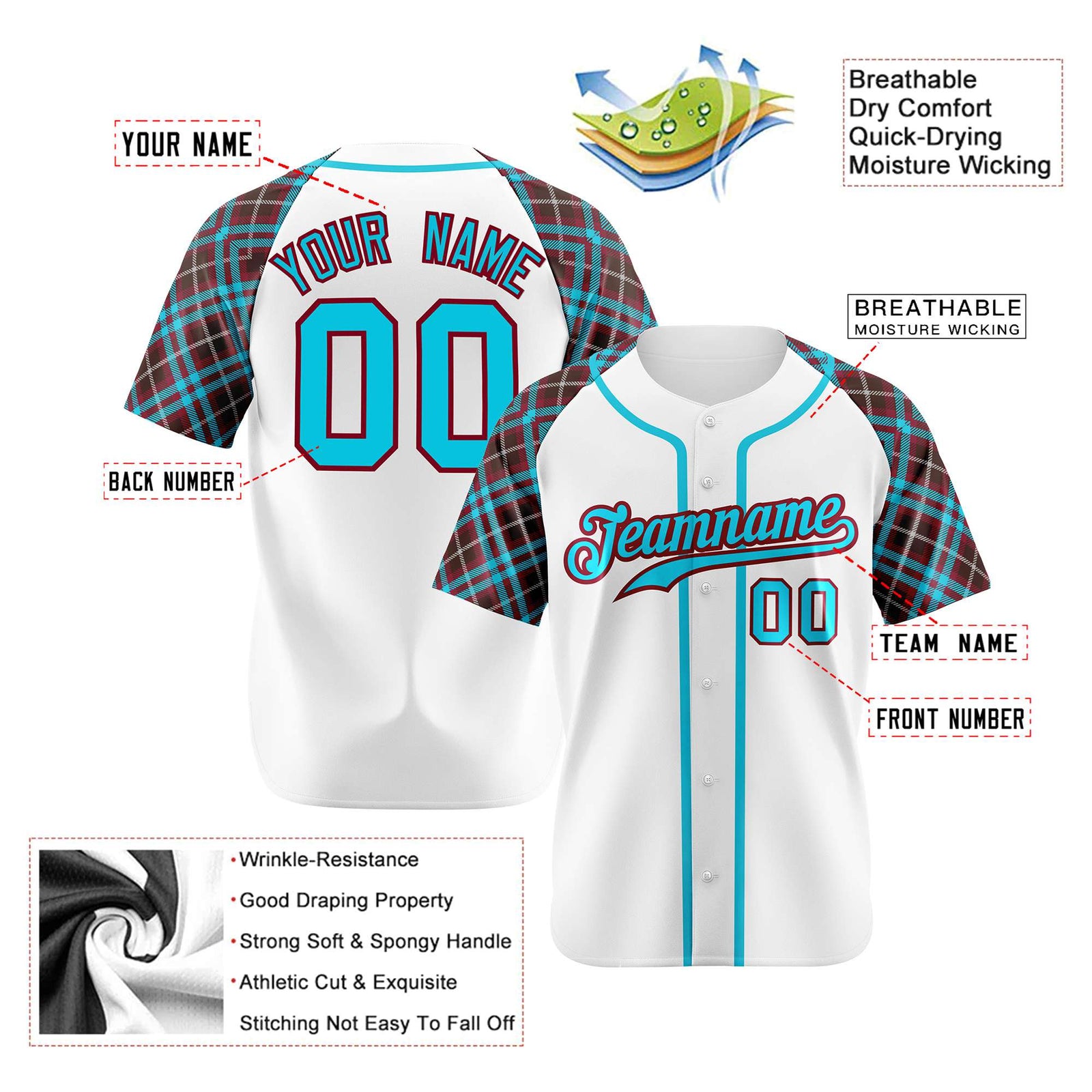 Custom White Blue-Brown Authentic Plaid sleeve Baseball Jersey