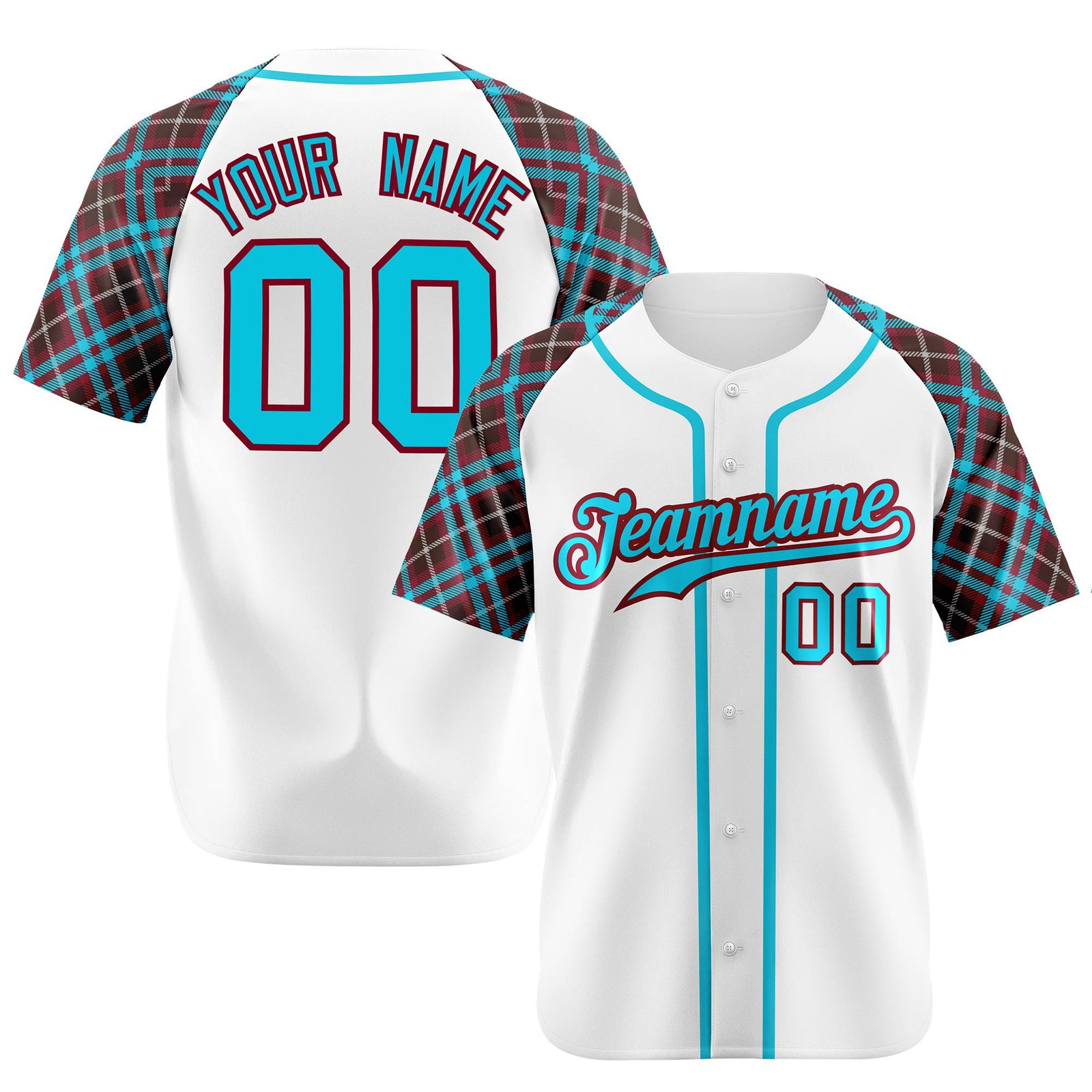 Custom White Blue-Brown Authentic Plaid sleeve Baseball Jersey