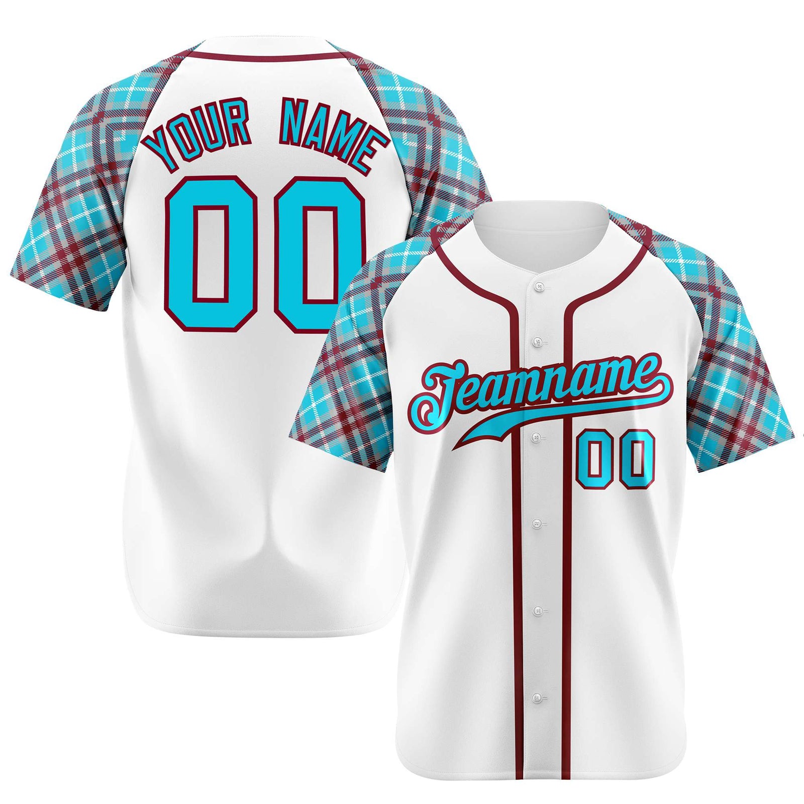 Custom White Blue-Brown Authentic Plaid sleeve Baseball Jersey