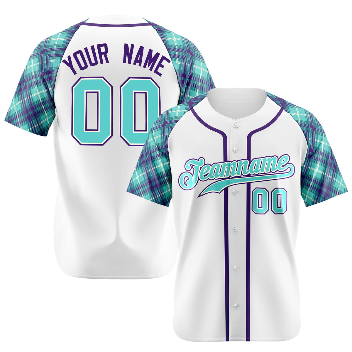Custom Yellow Light-Blue Purple Authentic Plaid sleeve Baseball Jersey