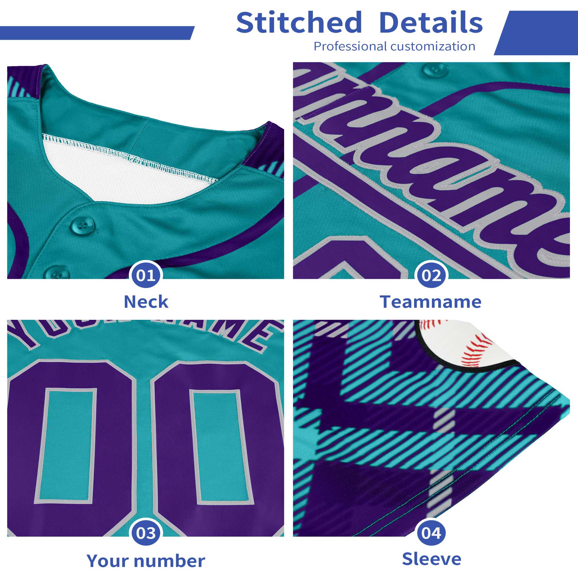 Custom Gray Purple-Green White Authentic Plaid sleeve Baseball Jersey