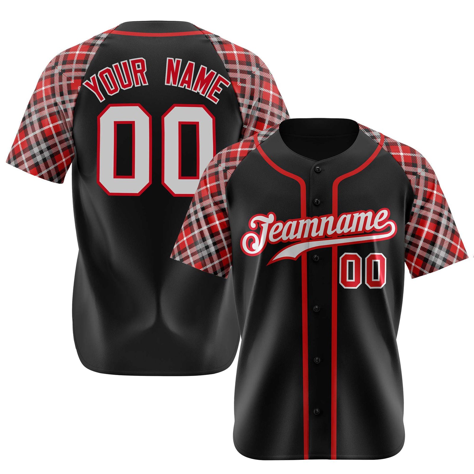 Custom Black Orange-Gray Authentic Plaid sleeve Baseball Jersey