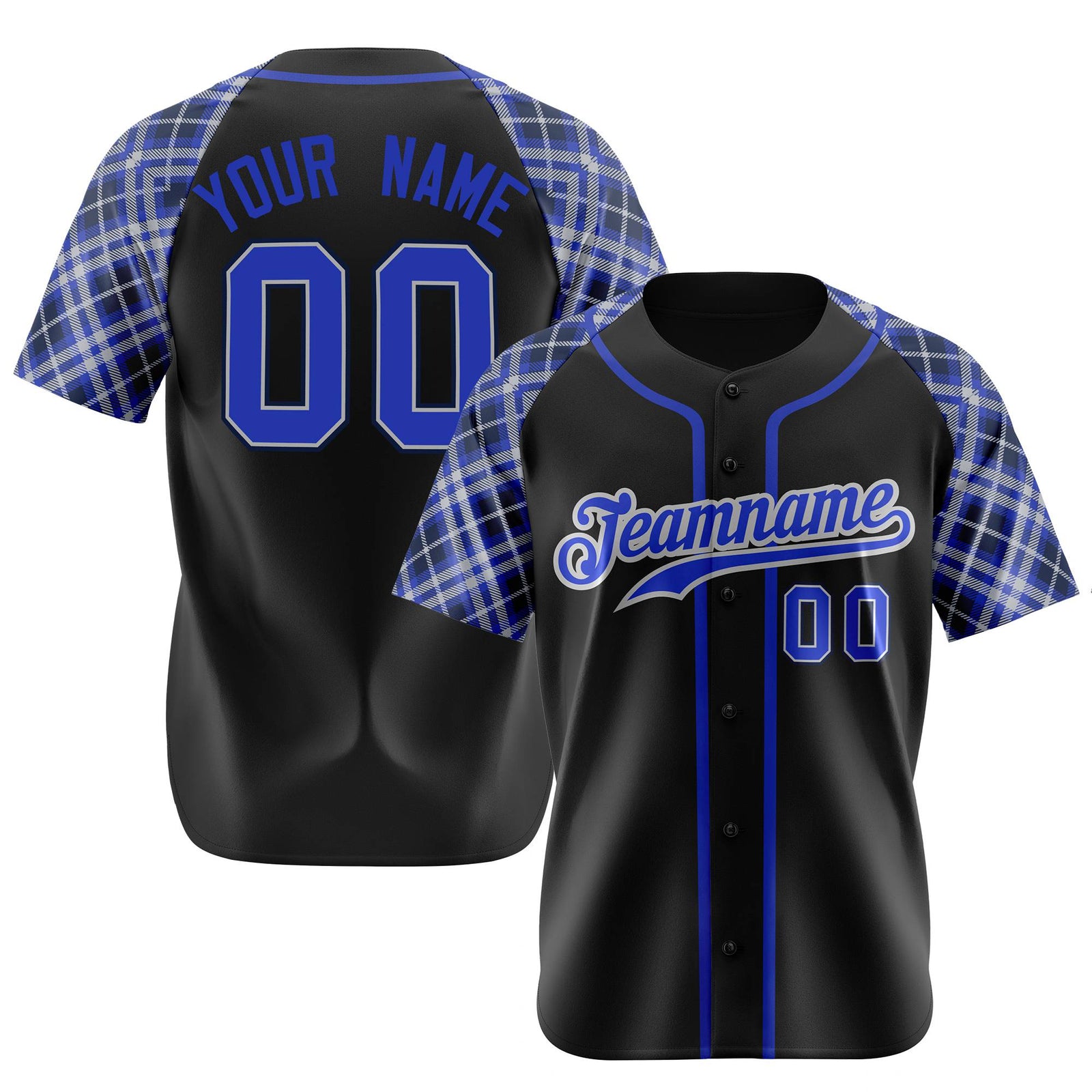 Custom Black Purple-White Authentic Plaid sleeve Baseball Jersey