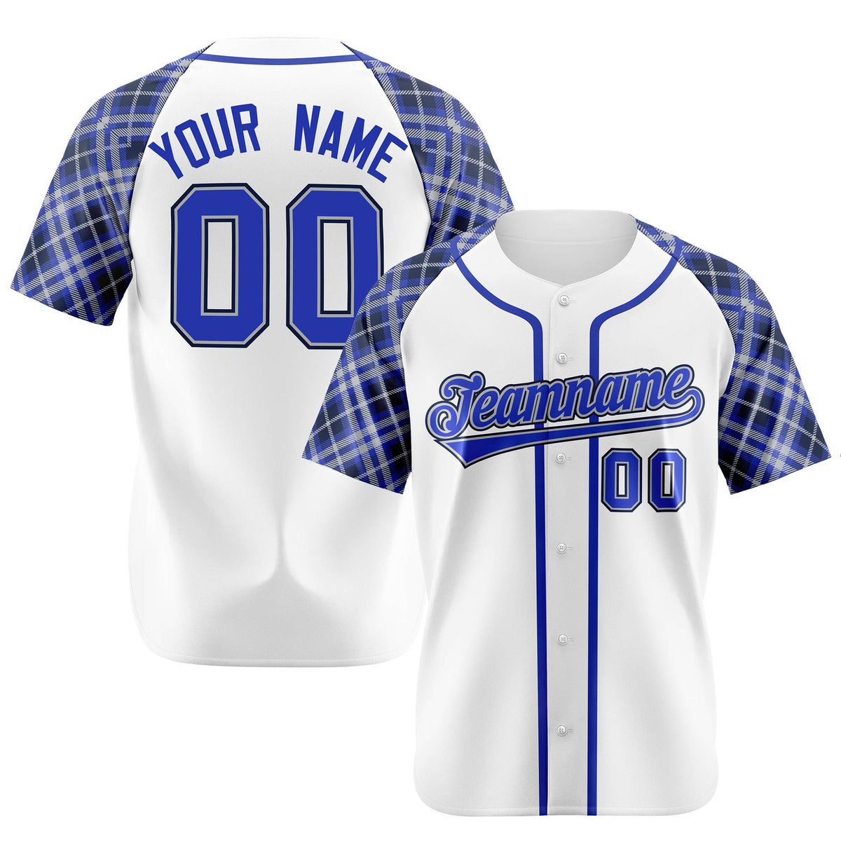 Custom White Purple-Black Authentic Plaid sleeve Baseball Jersey