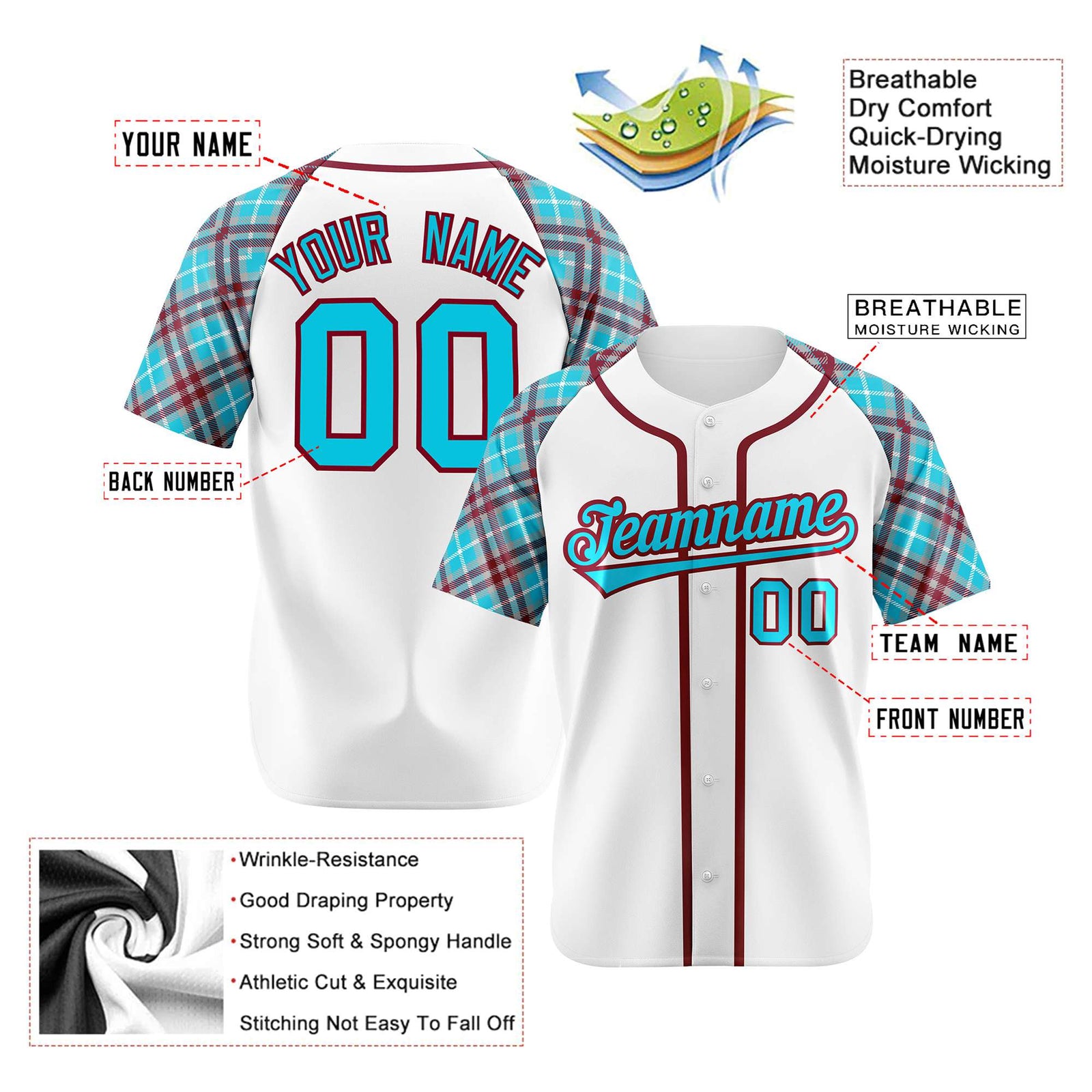 Custom White Blue-Brown Authentic Plaid sleeve Baseball Jersey