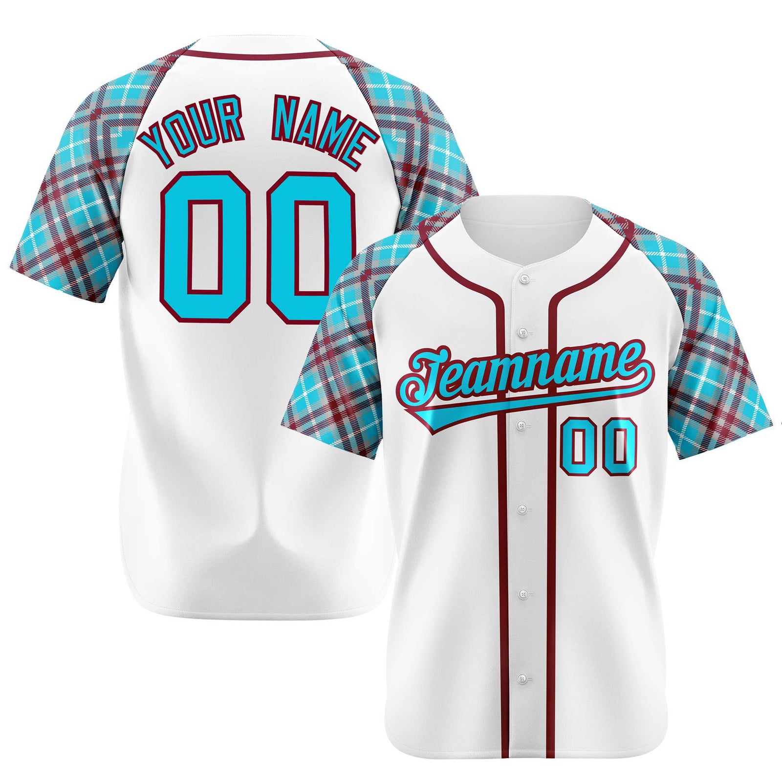 Custom White Blue-Brown Authentic Plaid sleeve Baseball Jersey