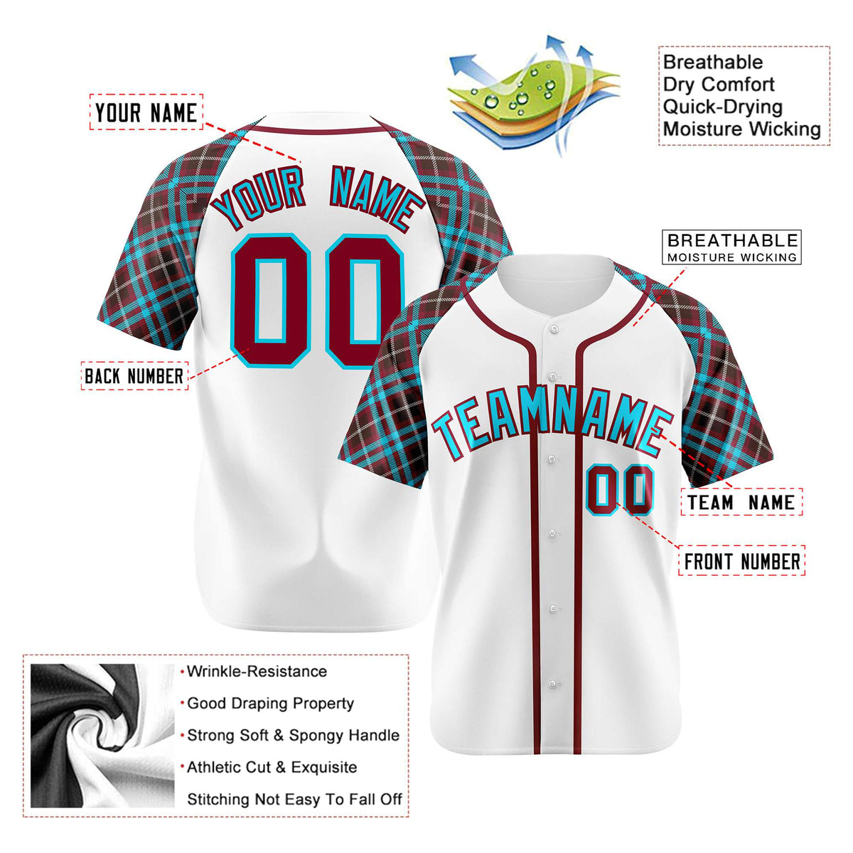 Custom White Brown-Blue Authentic Plaid sleeve Baseball Jersey