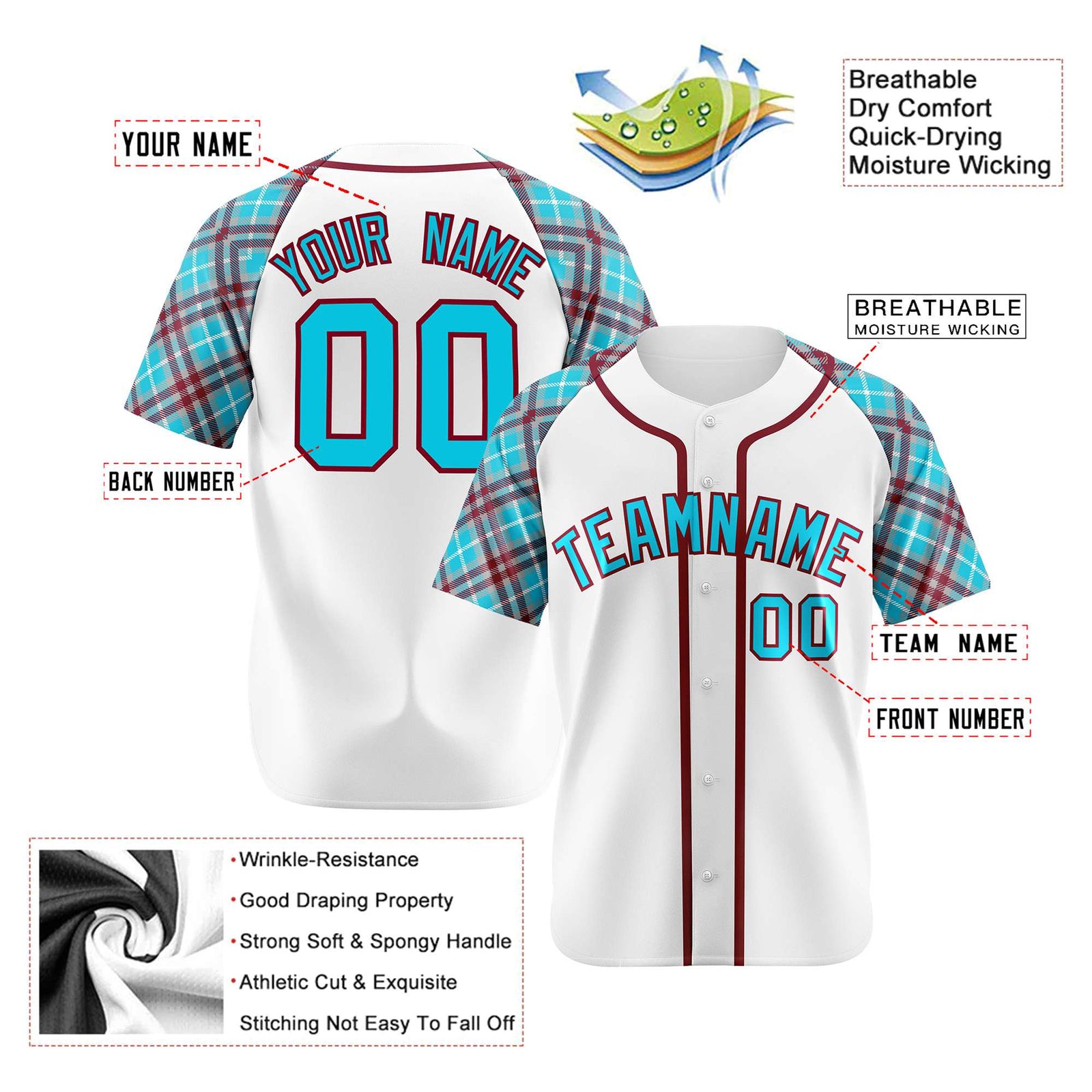 Custom White Blue-Brown Authentic Plaid sleeve Baseball Jersey
