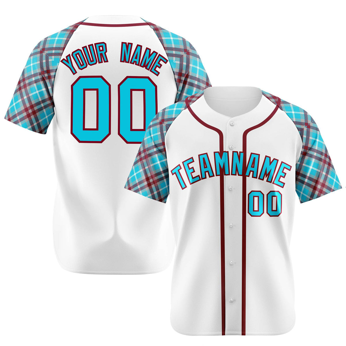 Custom White Blue-Brown Authentic Plaid sleeve Baseball Jersey