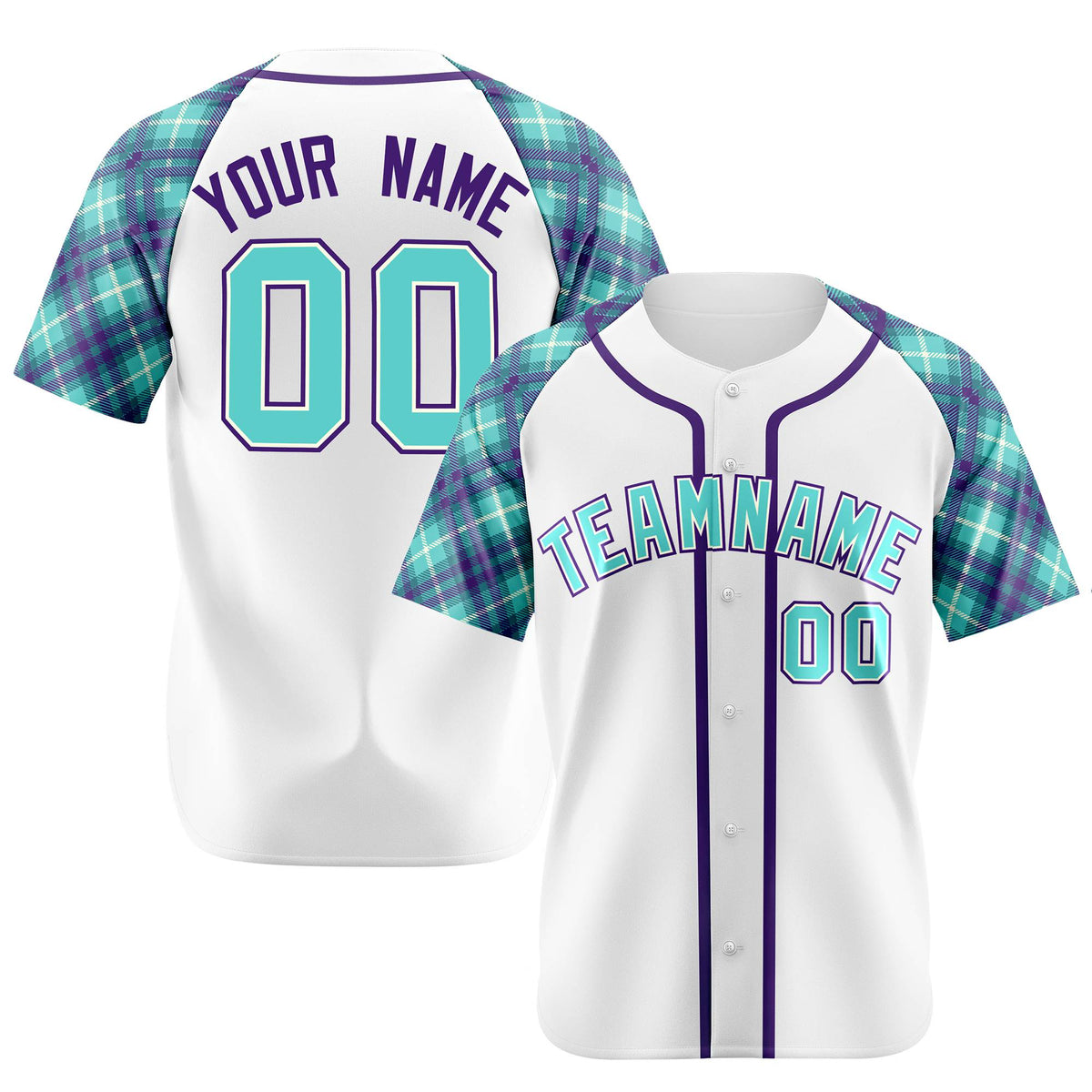 Custom Yellow Light-Blue Purple Authentic Plaid sleeve Baseball Jersey