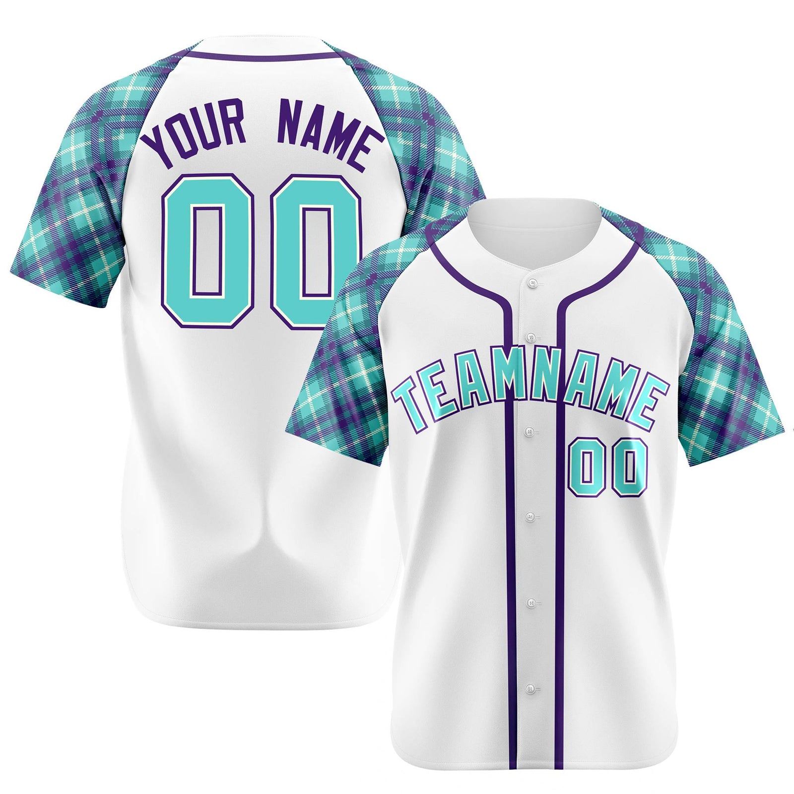 Custom Yellow Light-Blue Purple Authentic Plaid sleeve Baseball Jersey