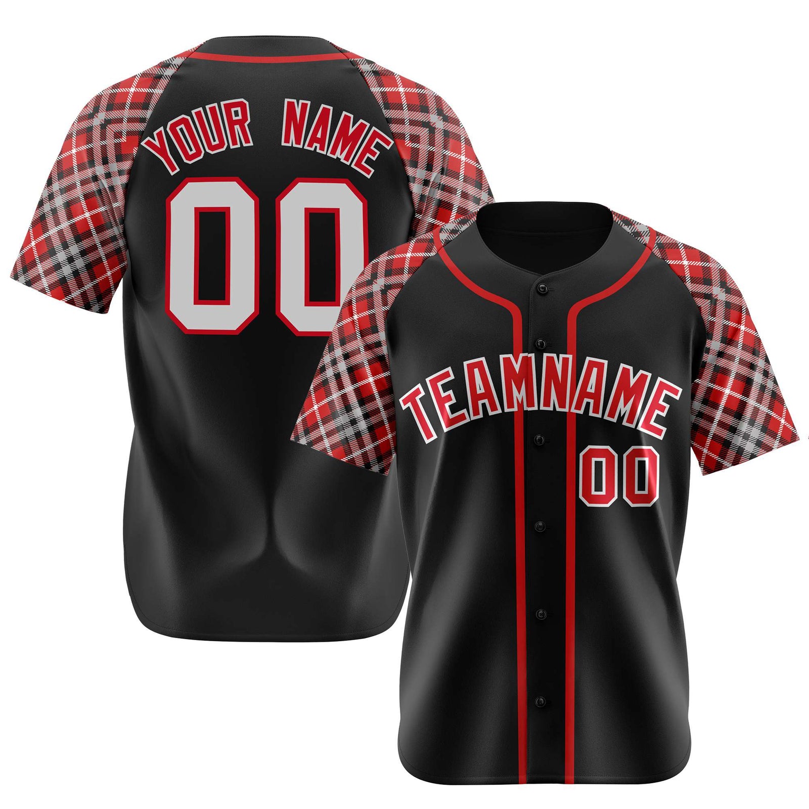 Custom Black Orange-Gray Authentic Plaid sleeve Baseball Jersey