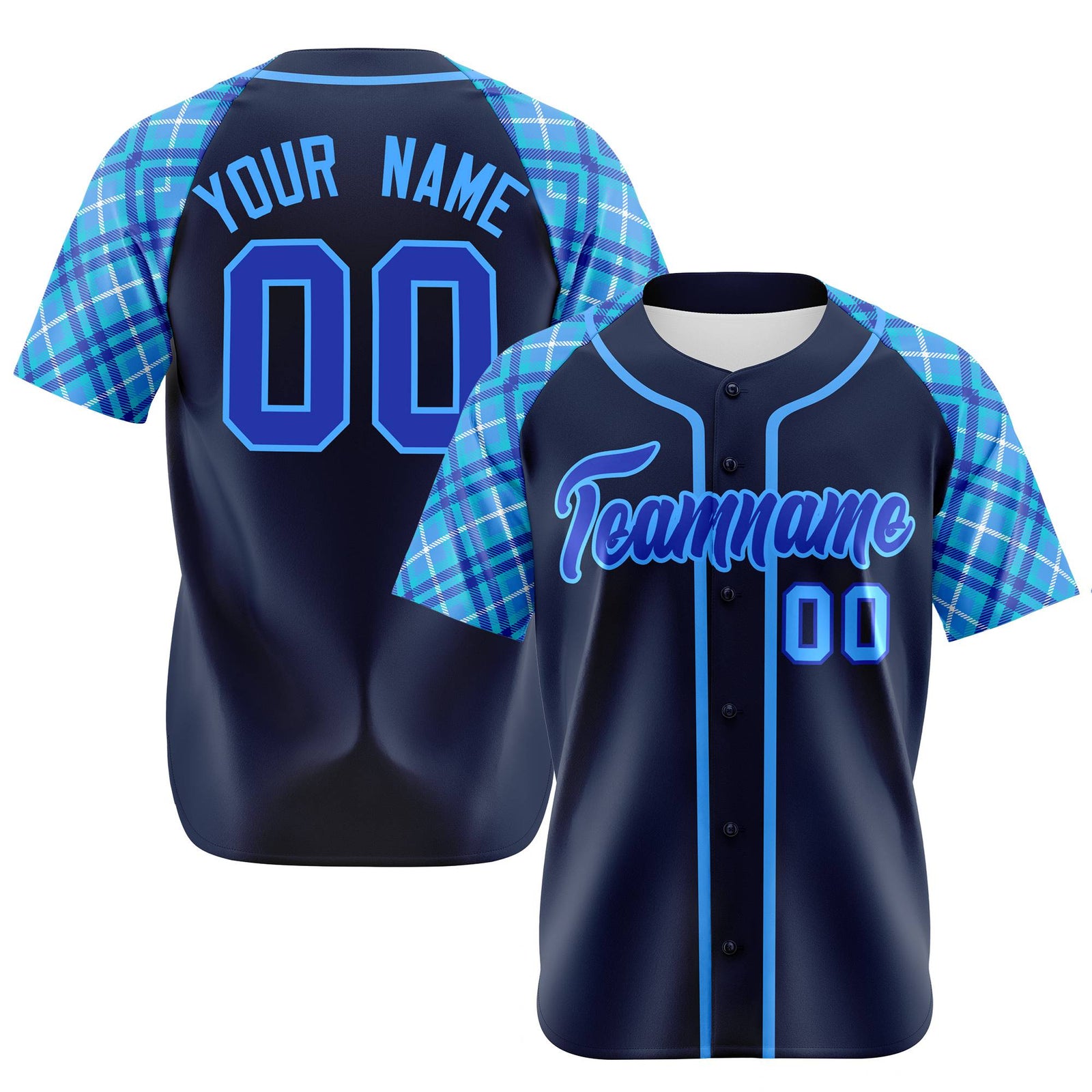 Custom Navy Purple-Blue Authentic Plaid sleeve Baseball Jersey