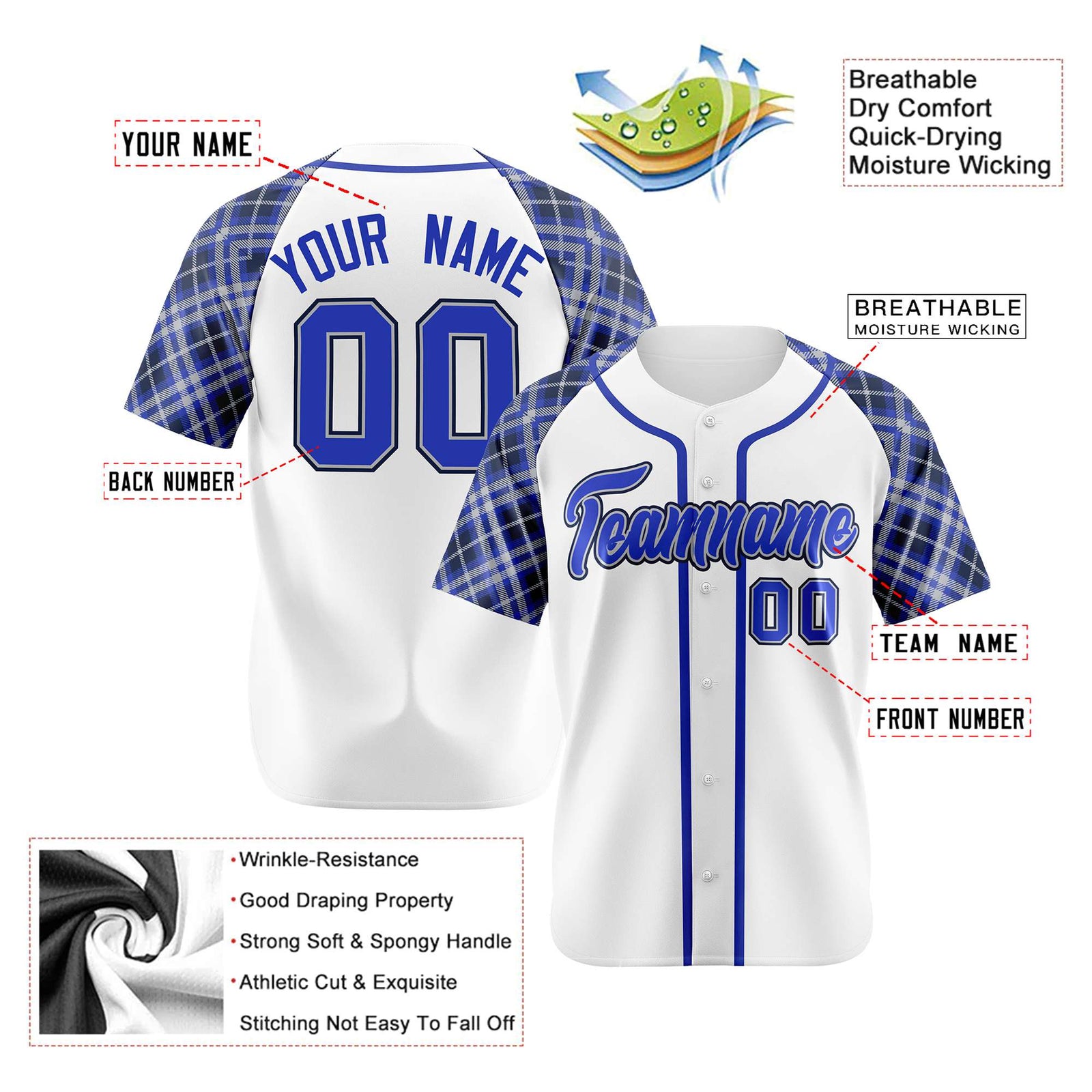 Custom White Purple-Black Authentic Plaid sleeve Baseball Jersey