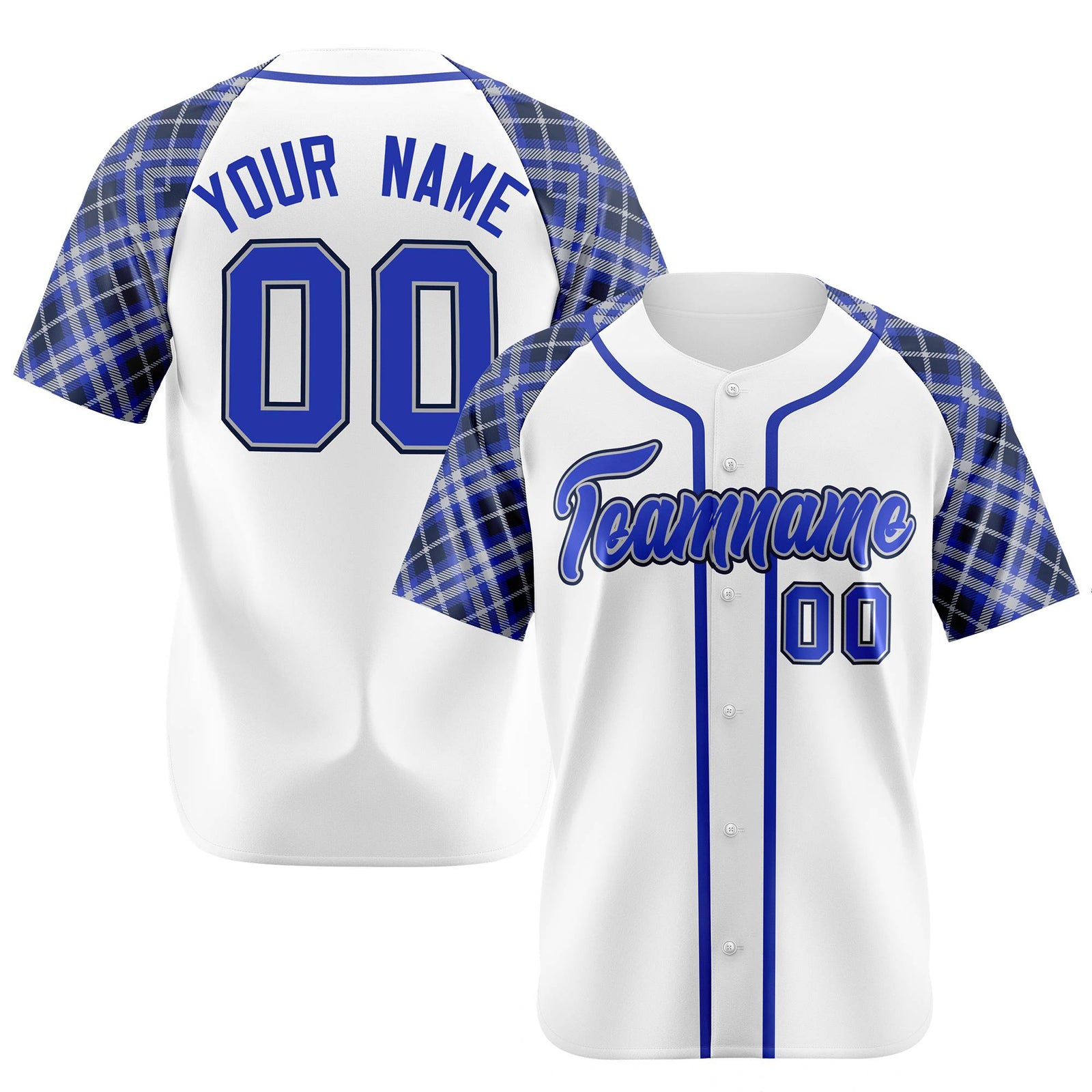 Custom White Purple-Black Authentic Plaid sleeve Baseball Jersey