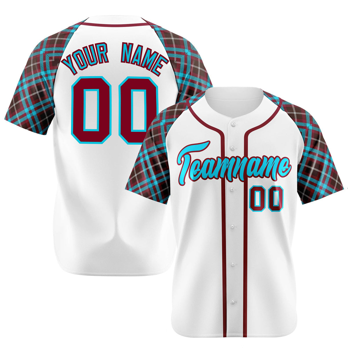 Custom White Brown-Blue Authentic Plaid sleeve Baseball Jersey
