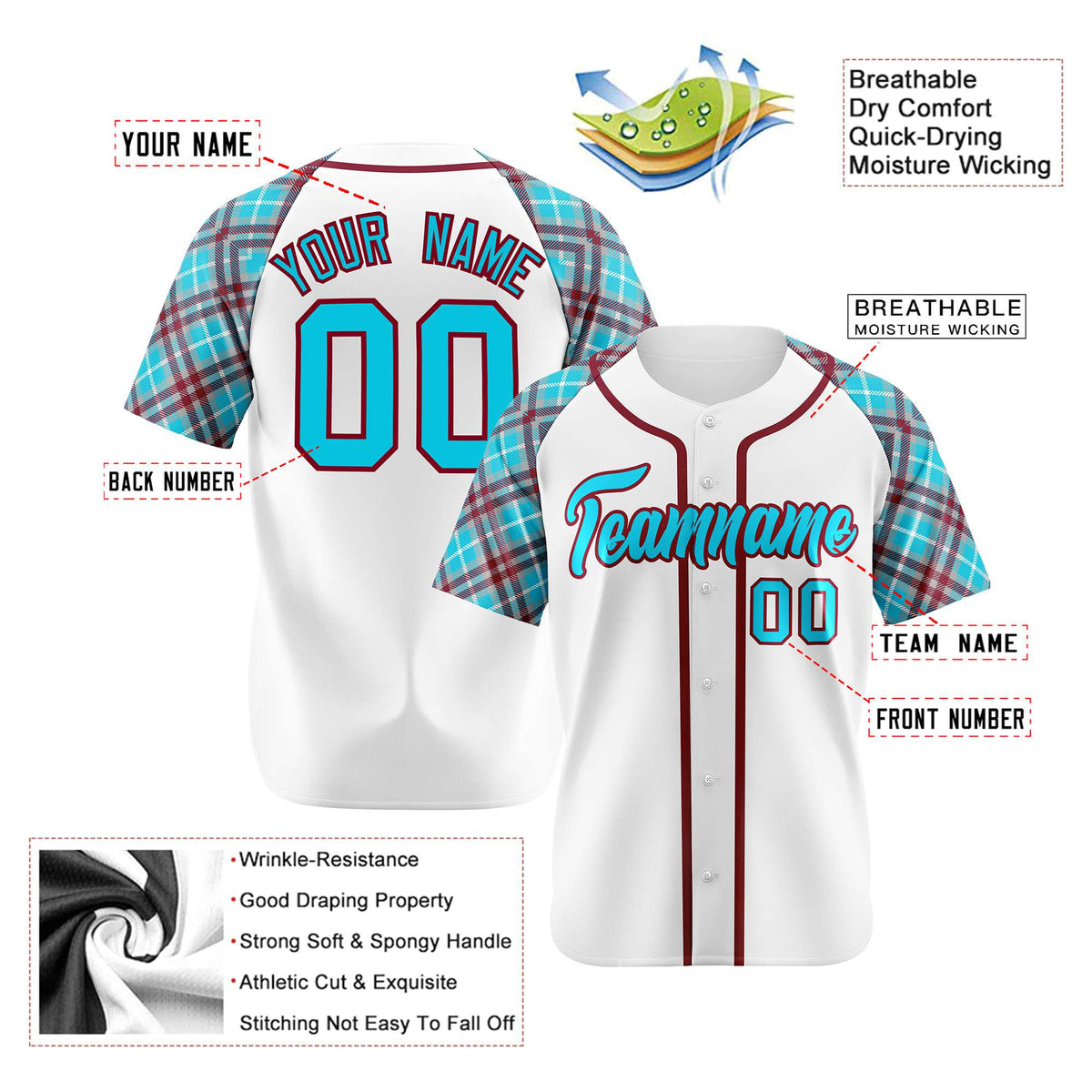 Custom White Blue-Brown Authentic Plaid sleeve Baseball Jersey