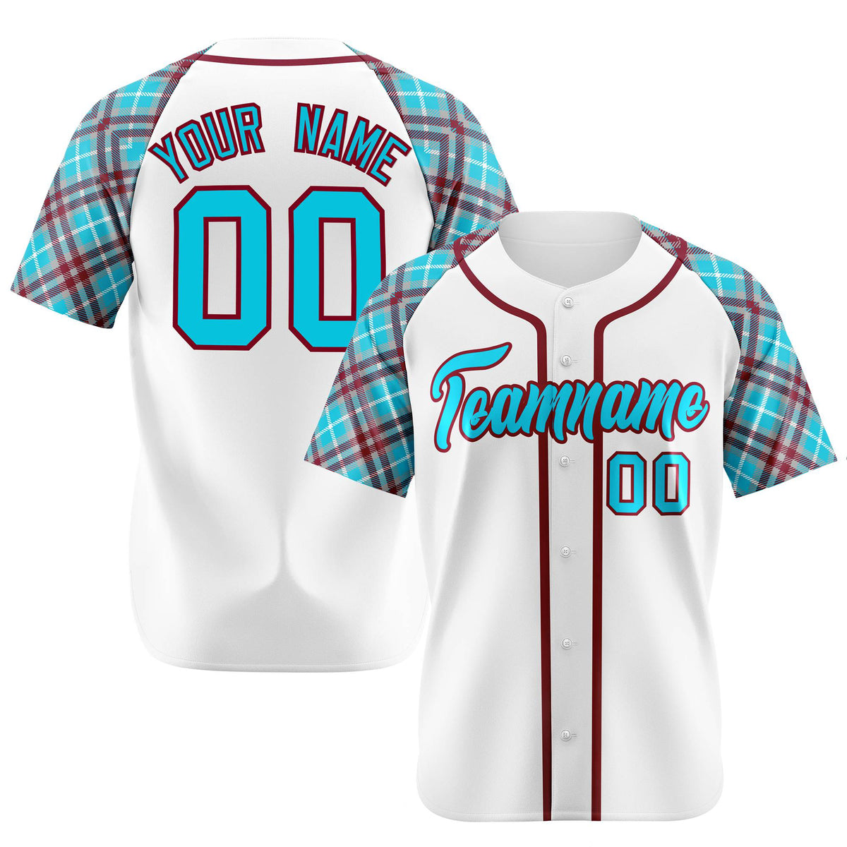 Custom White Blue-Brown Authentic Plaid sleeve Baseball Jersey