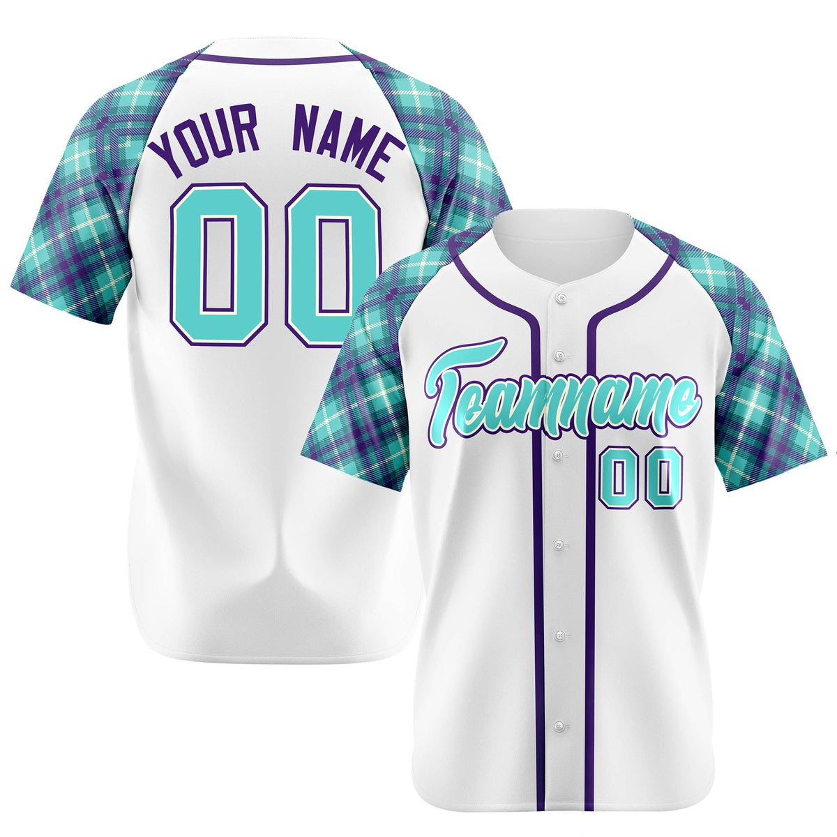 Custom Yellow Light-Blue Purple Authentic Plaid sleeve Baseball Jersey