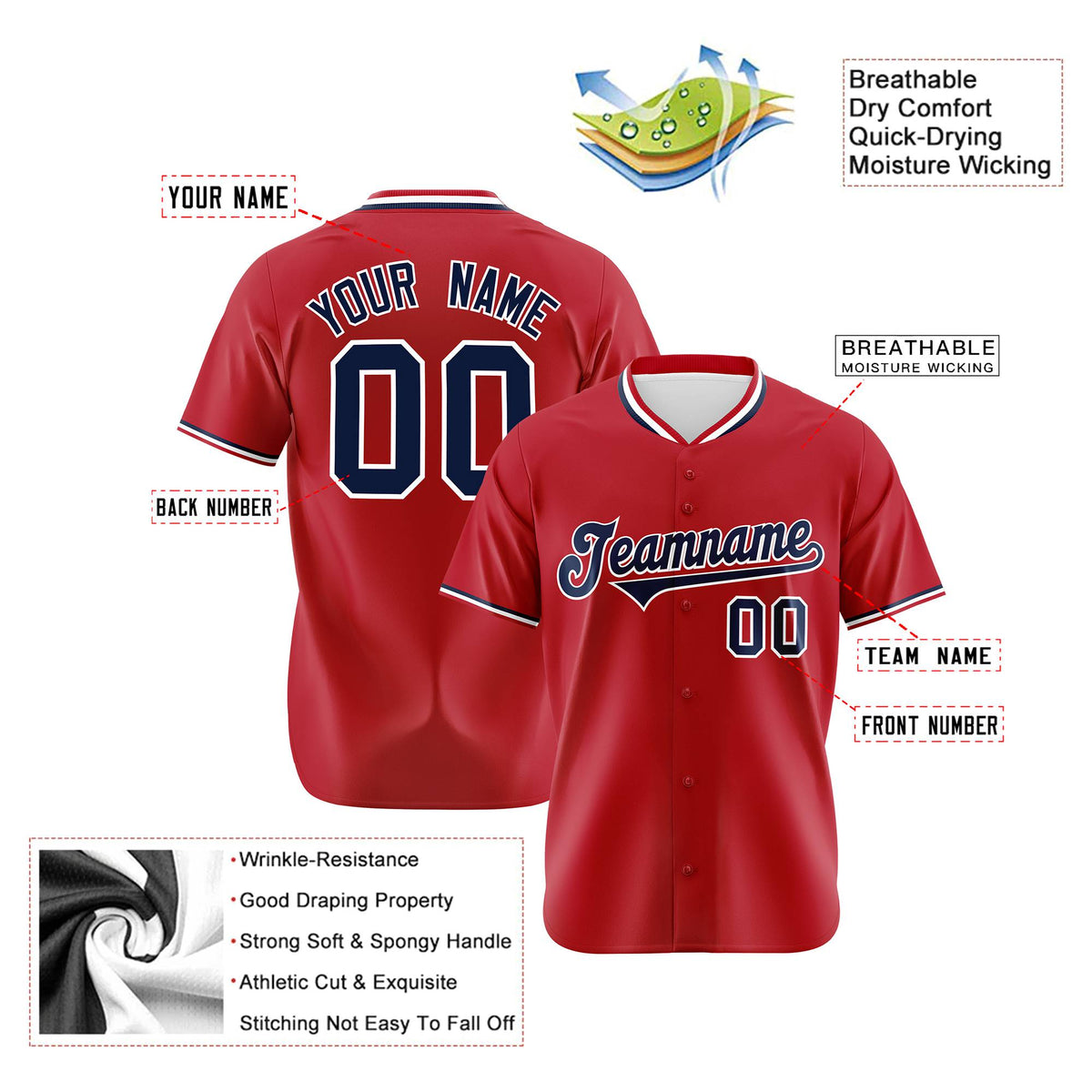 Custom Red Black White Authentic Baseball Jersey