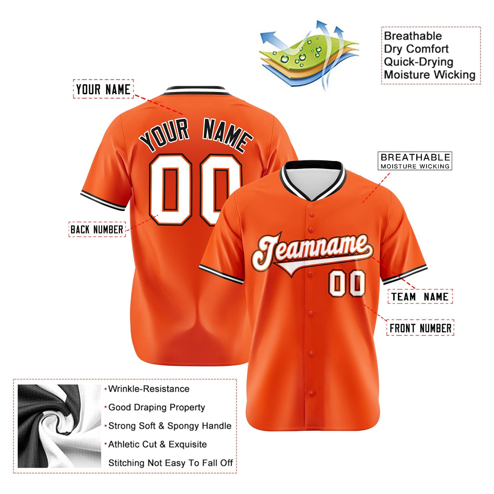 Custom Orange Black White Authentic Baseball Jersey