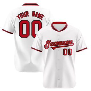 Custom White Red Authentic Baseball Jersey - Style 1