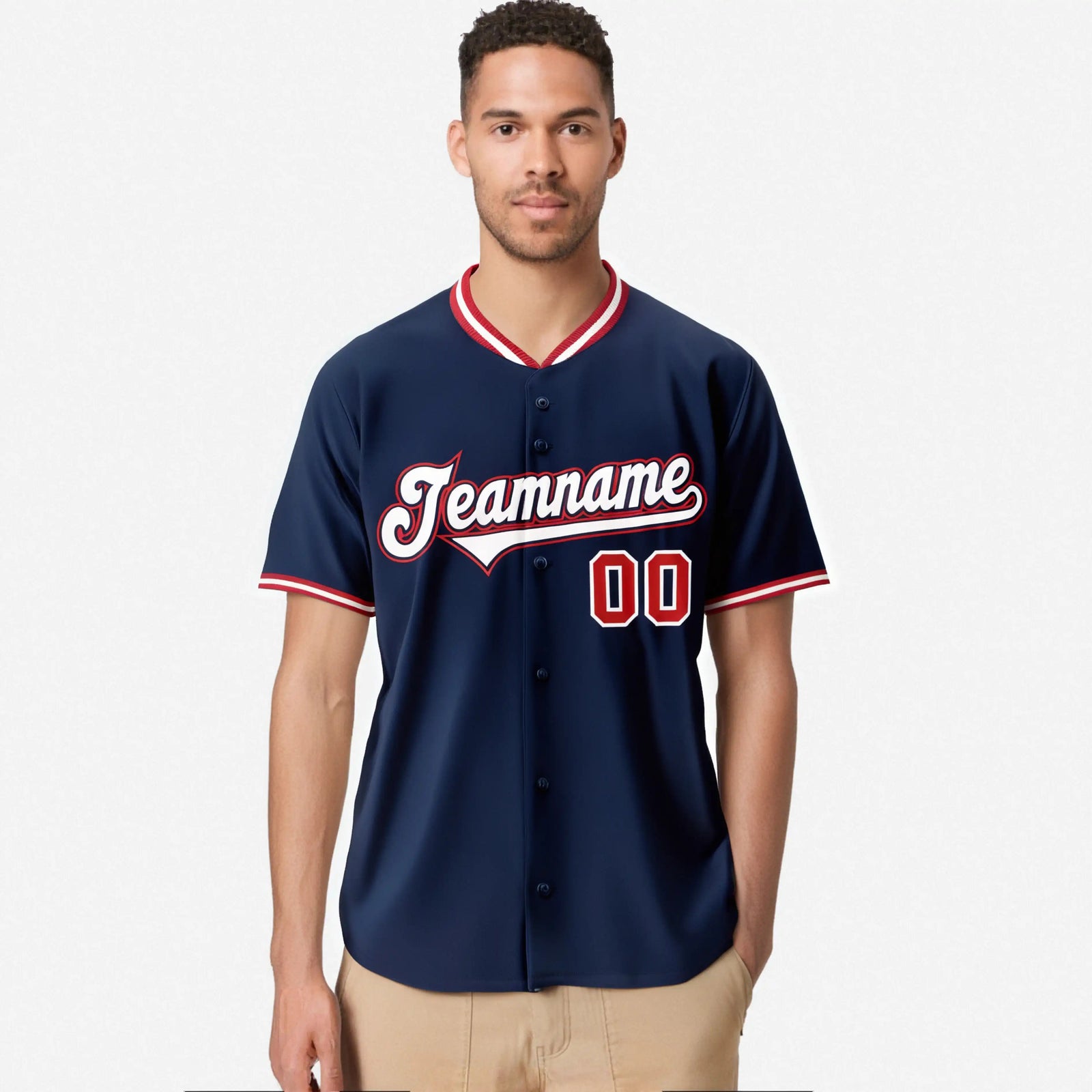 Custom Navy Red White Authentic Baseball Jersey