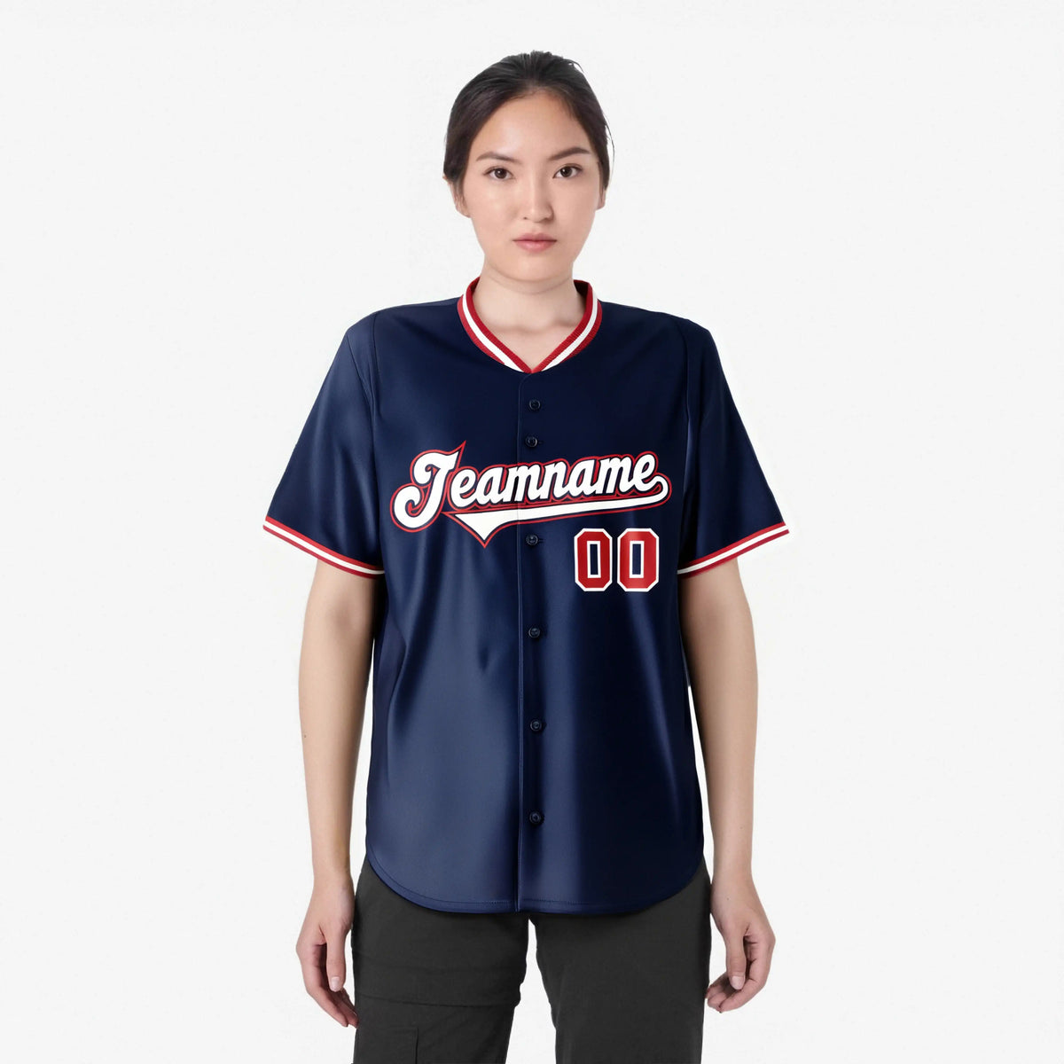 Custom Navy Red White Authentic Baseball Jersey