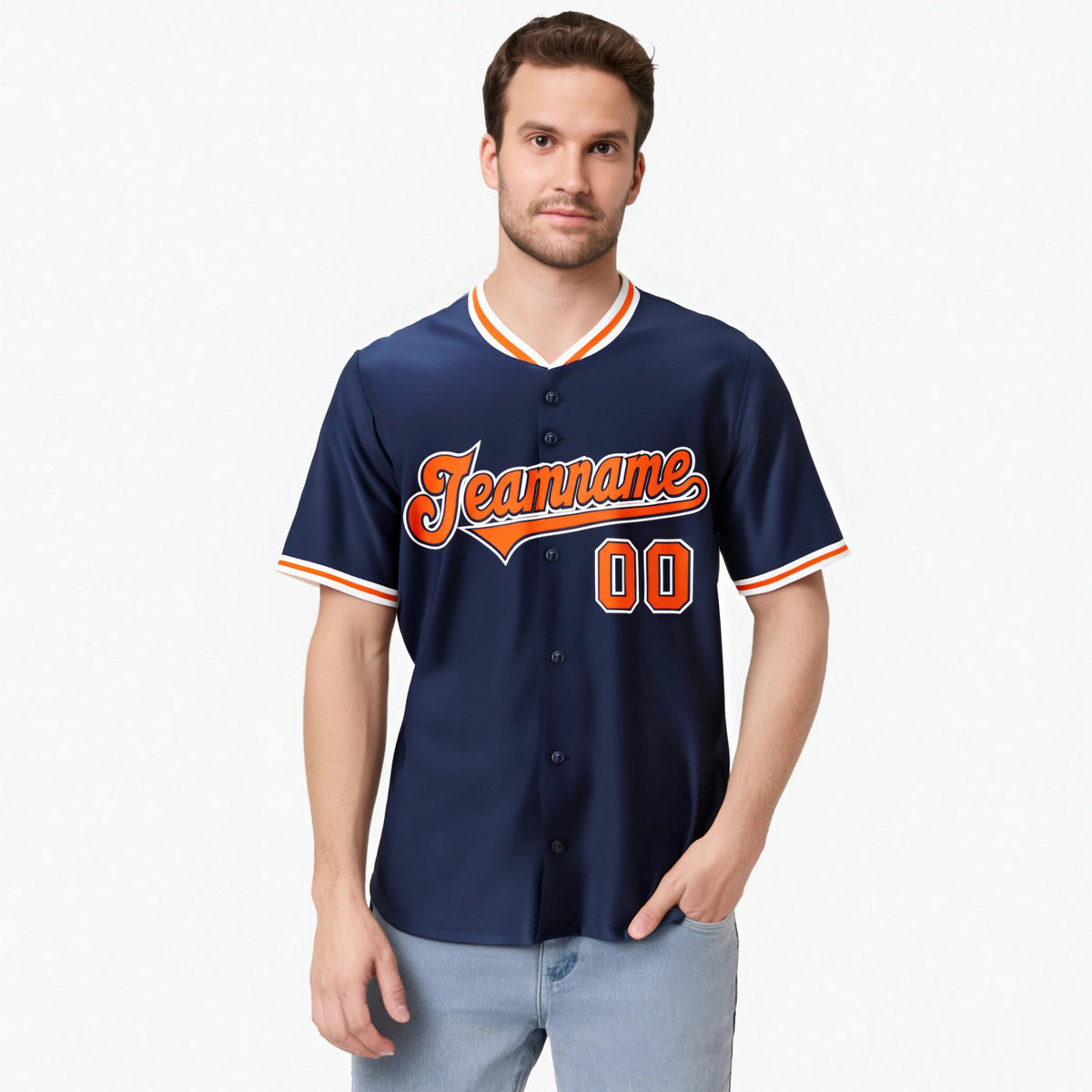 Custom Navy Orange White Authentic Baseball Jersey