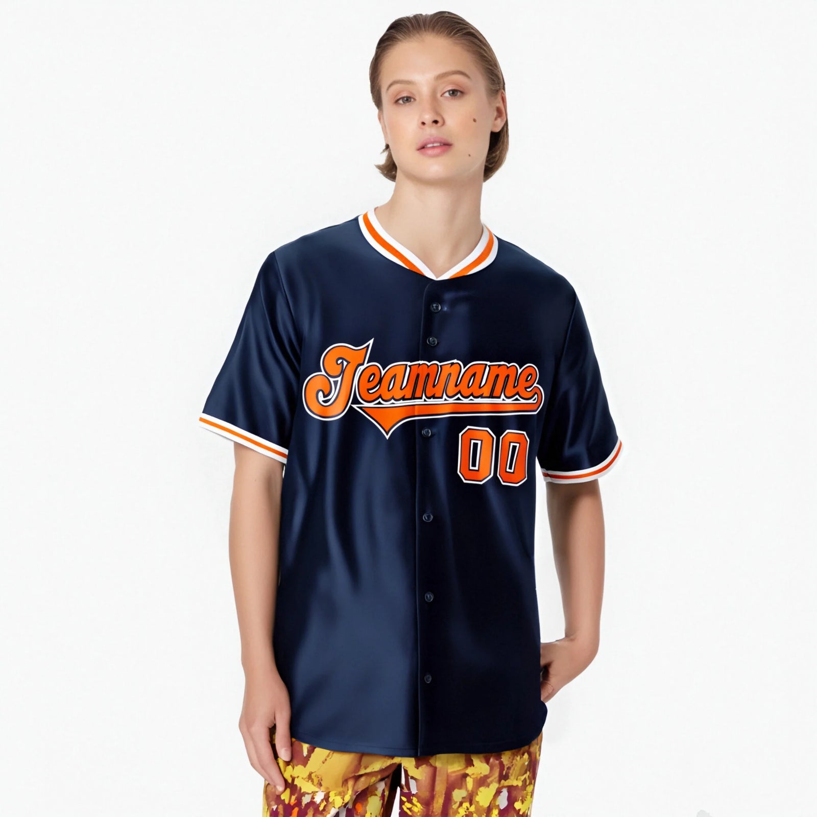 Custom Navy Orange White Authentic Baseball Jersey