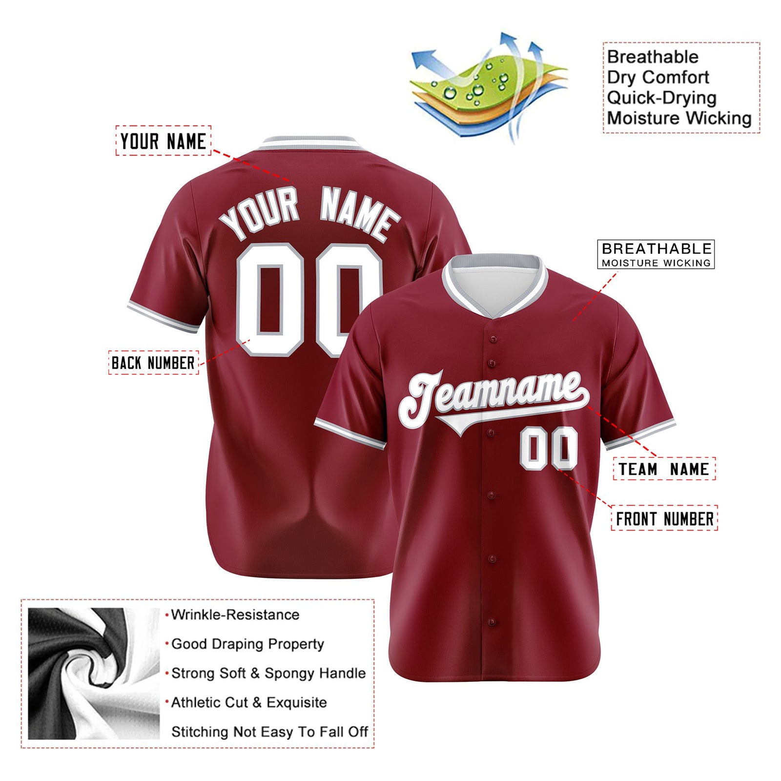 Custom Crimson Gray White Authentic Baseball Jersey