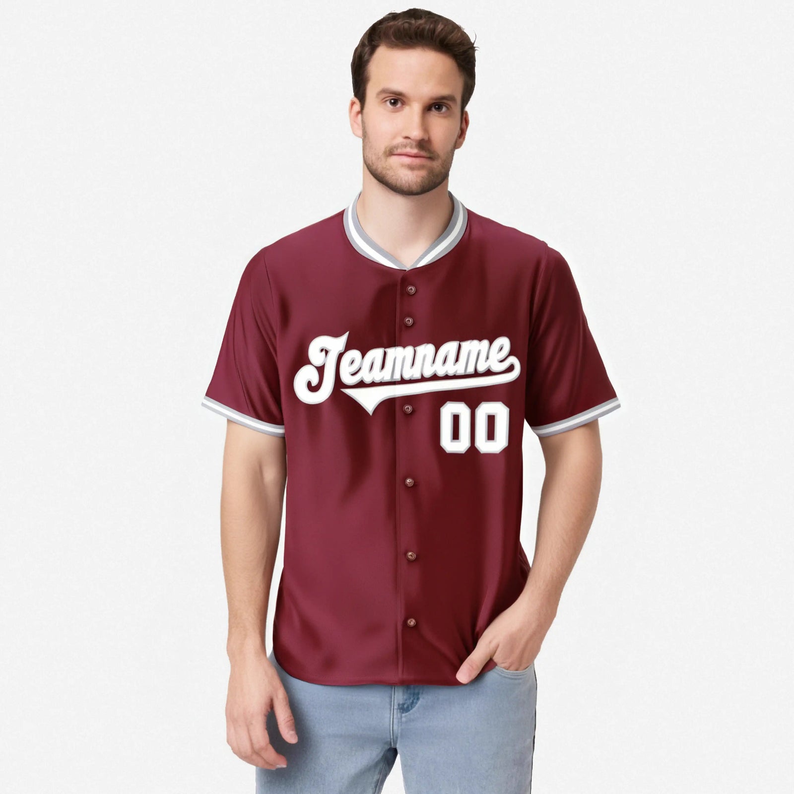 Custom Crimson Gray White Authentic Baseball Jersey