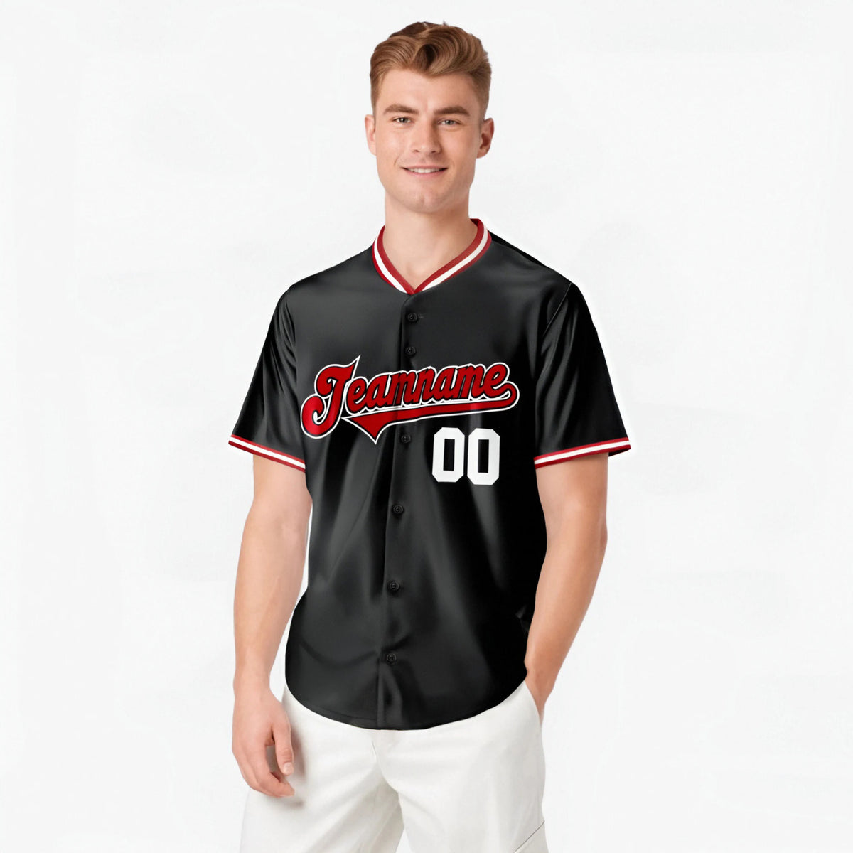Custom Black Red White Authentic Baseball Jersey