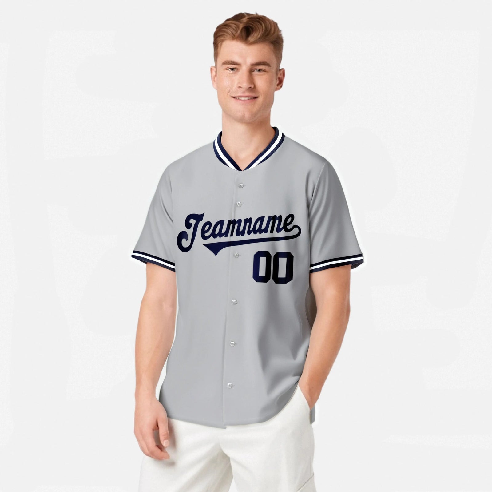 Custom Gray Navy White Authentic Baseball Jersey