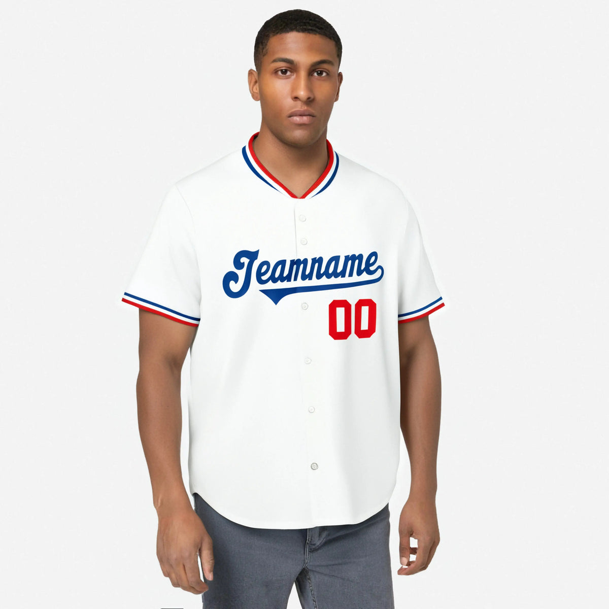 Custom White Red Blue Authentic Baseball Jersey