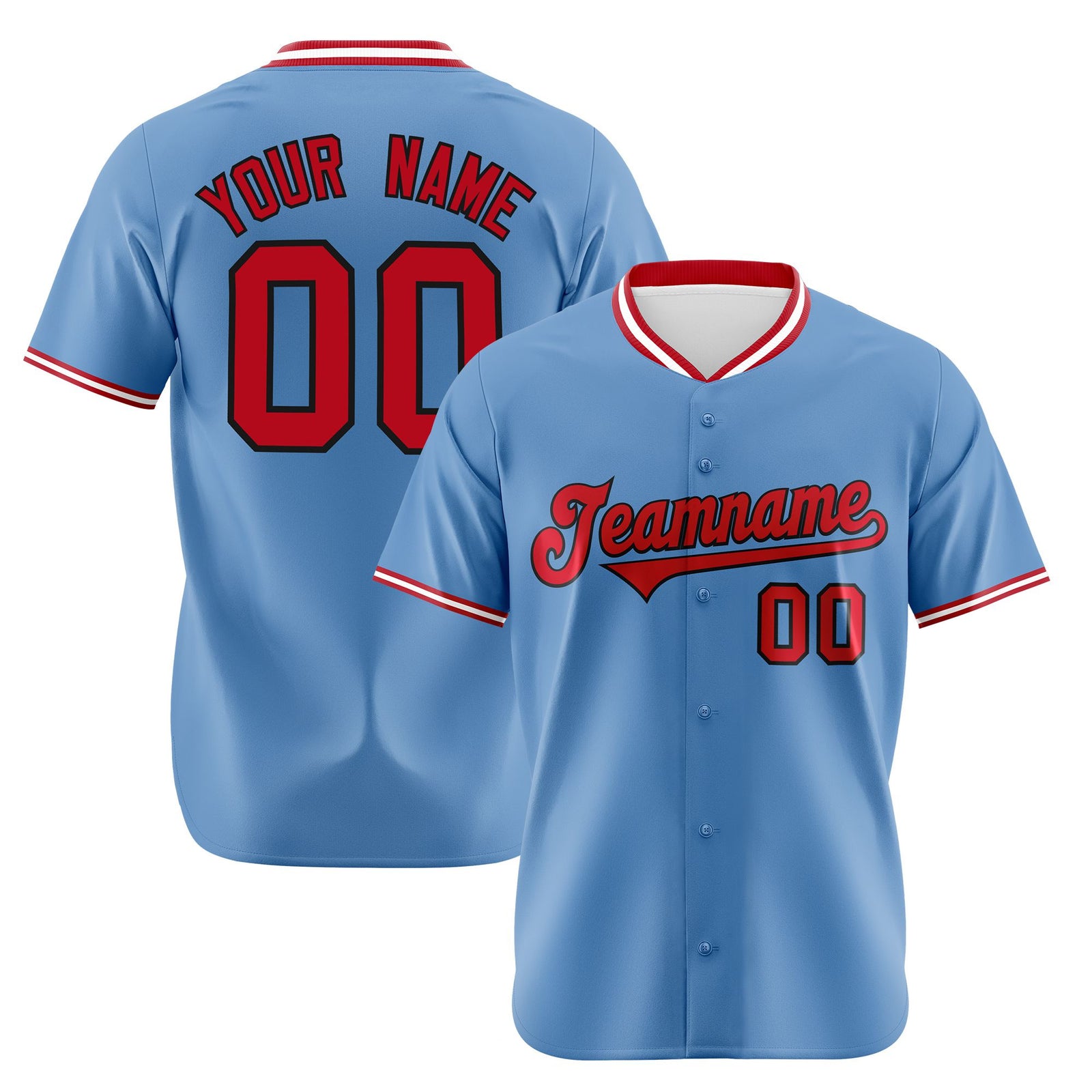 Custom Light Blue-Red -White Authentic Baseball Jersey